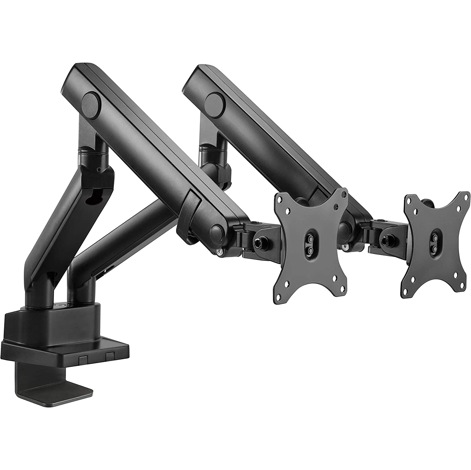 Amer Mounts Dual Articulating Heavy Duty Spring Monitor Arm For 15"-35" Monitors 12kg Max Weight per Screen - Clamp and Grommet Base Installation