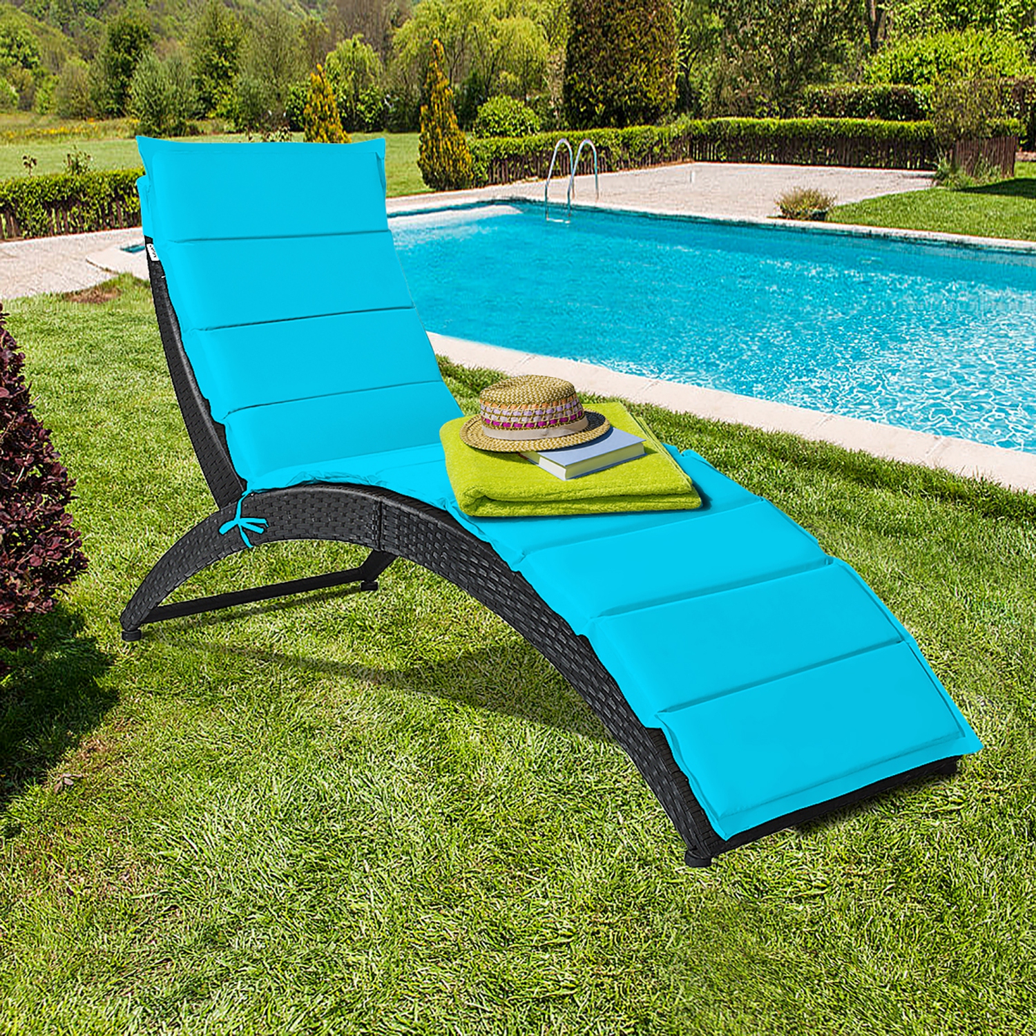 2PCS Chaise longue pliante en rotin pour patio Chaise de jardin portative noire Costway