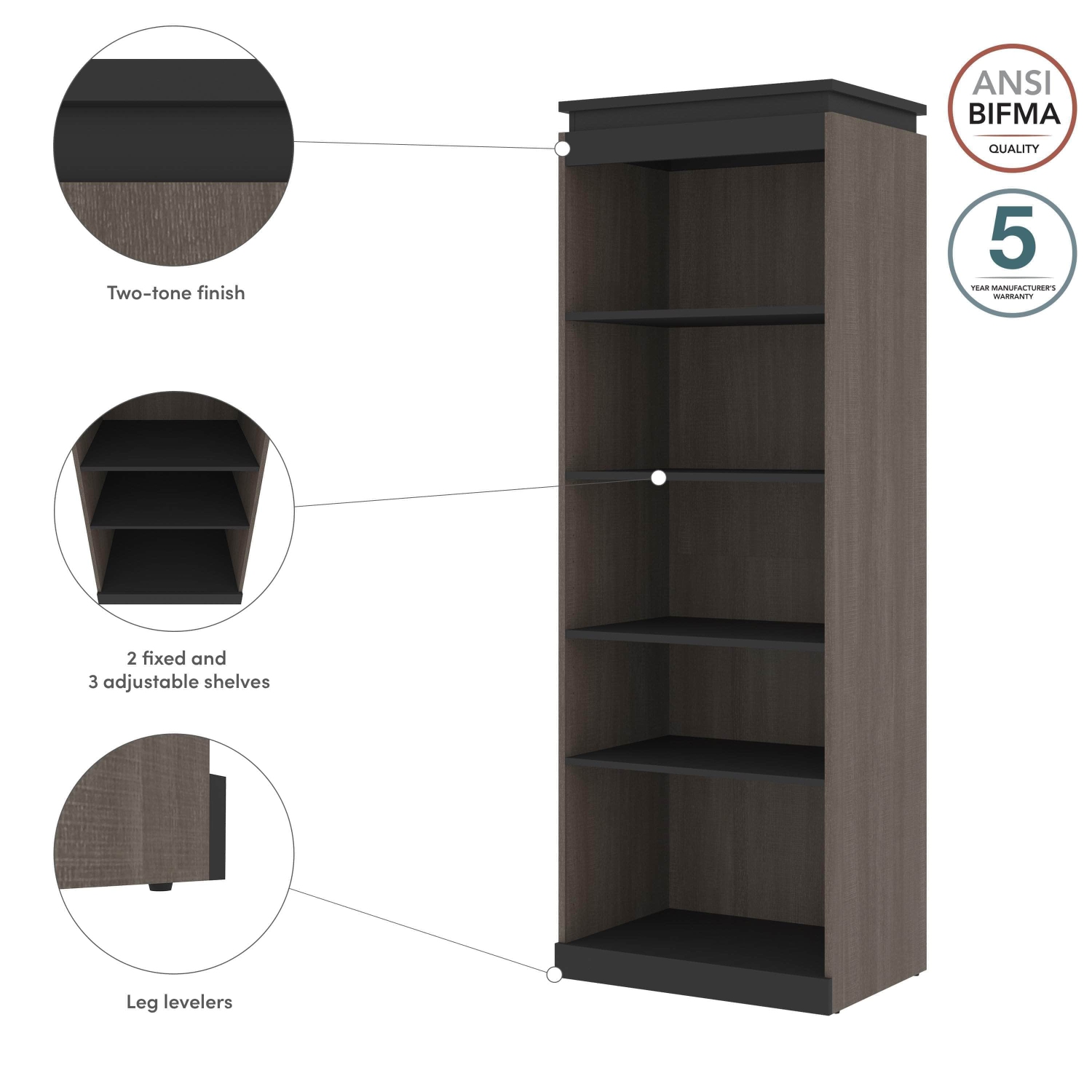 Orion 30"W Shelving Unit - Bark Grey & Graphite