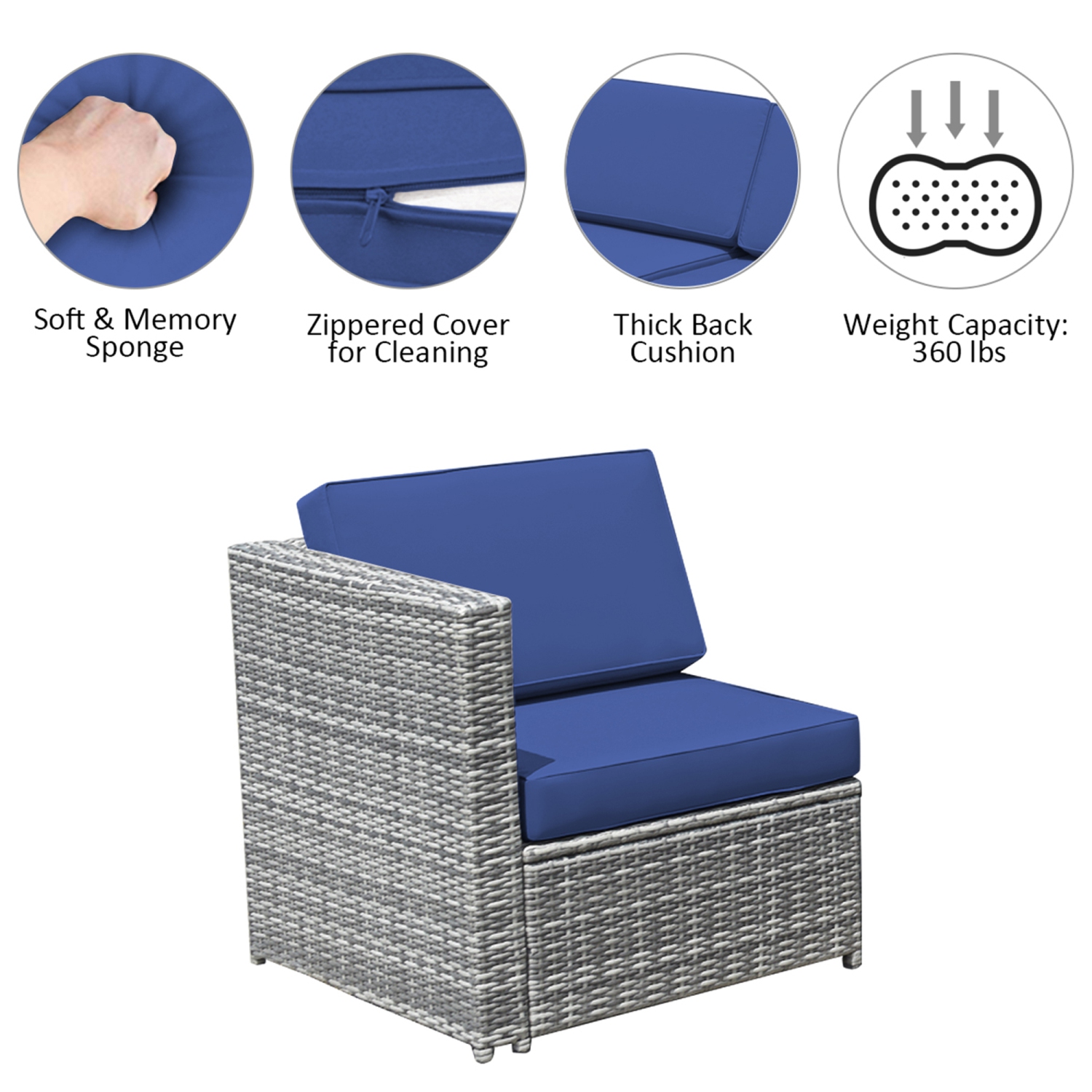 Gymax 8PCS Patio Rattan Sofa Sectional Conversation Furniture Set w/ Navy Cushion