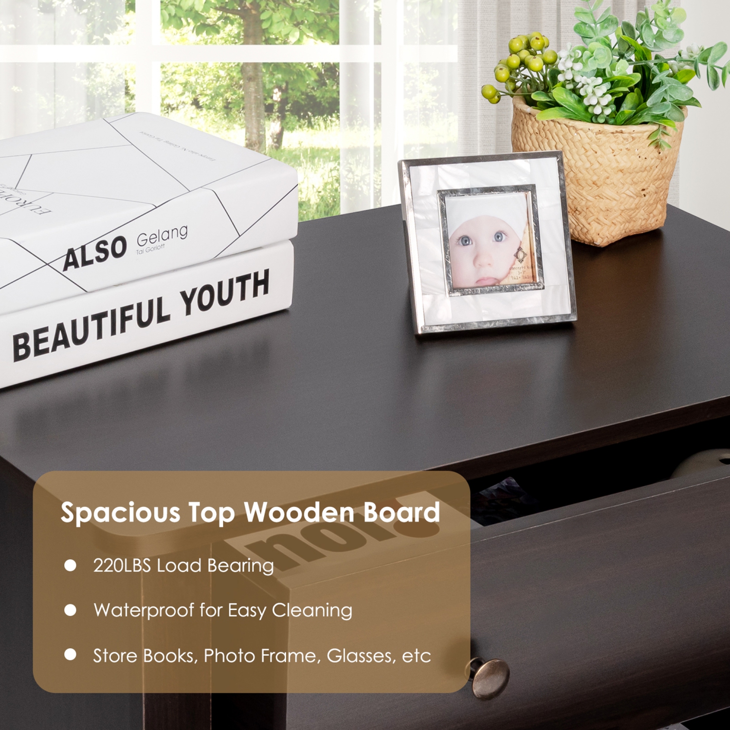 Gymax 3 Drawer Dresser Chest of Drawers Bedside Table for Living Room Bedroom