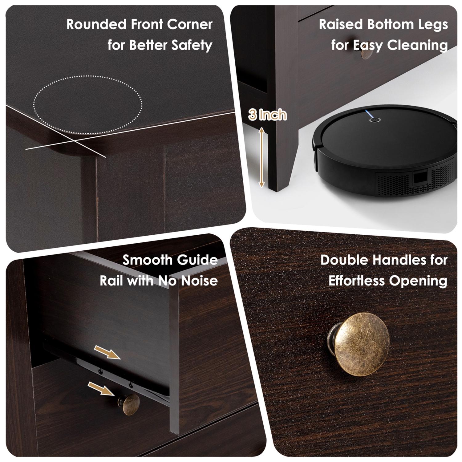 Gymax 3 Drawer Dresser Chest of Drawers Bedside Table for Living Room Bedroom