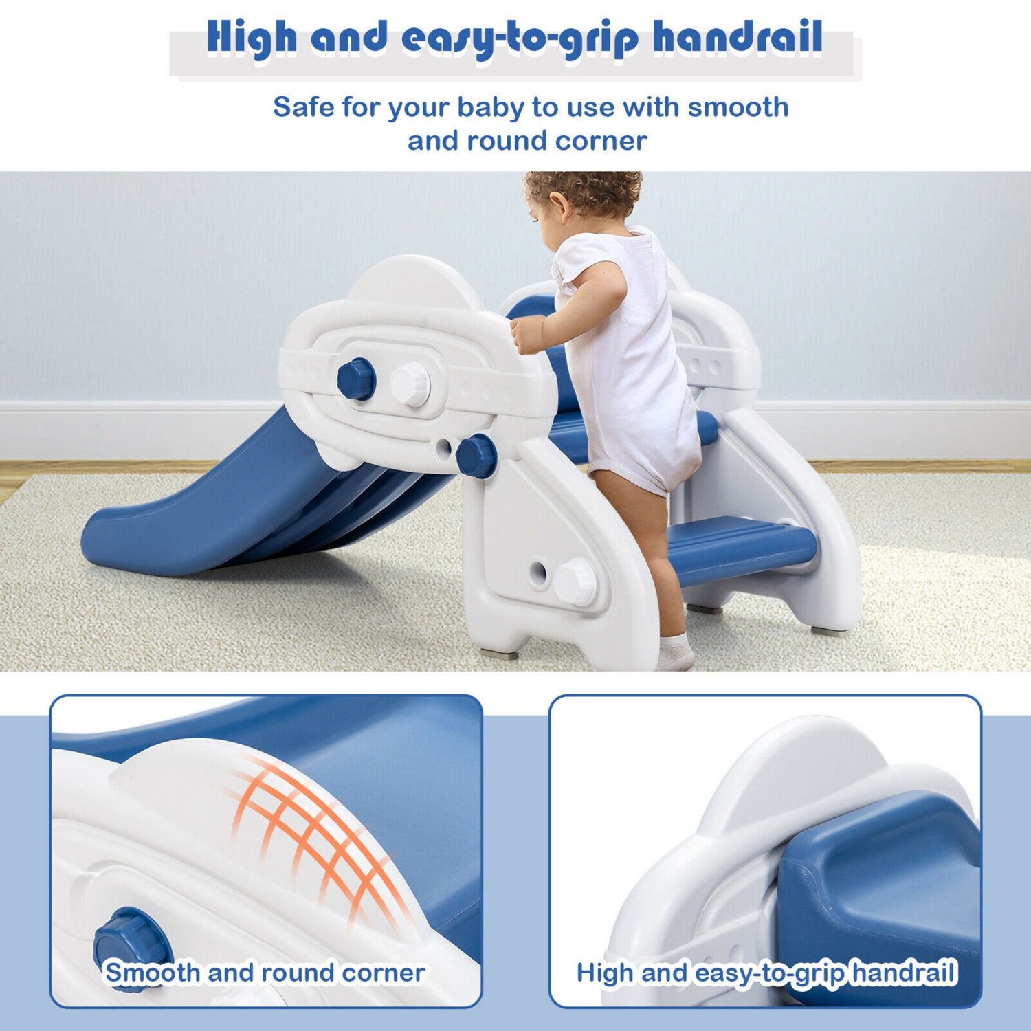 Gymax Baby Slide Indoor First Play Climber Slide Set for Boys Girls Blue/Gray
