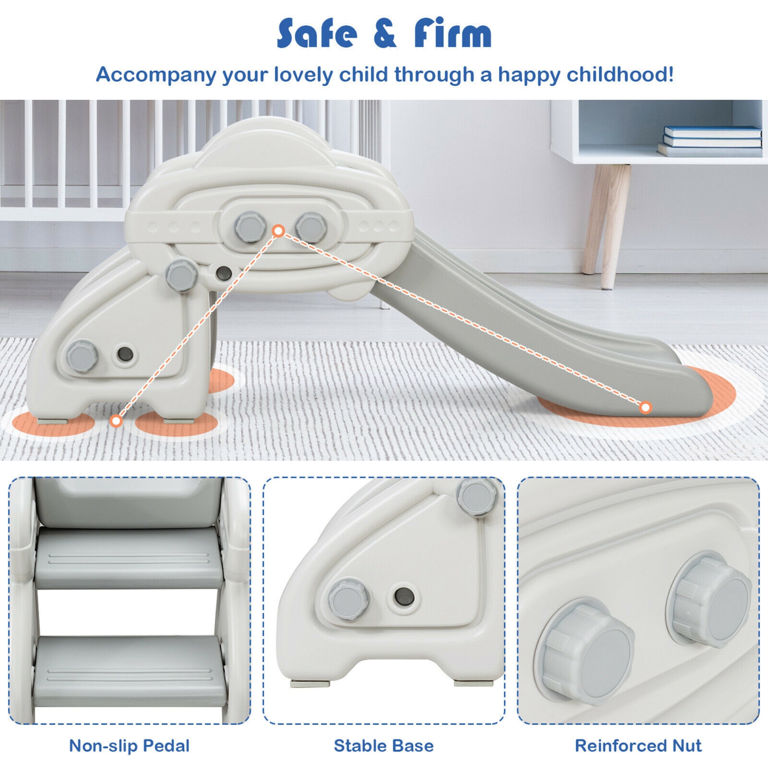 Gymax Baby Slide Indoor First Play Climber Slide Set for Boys Girls Blue/Gray