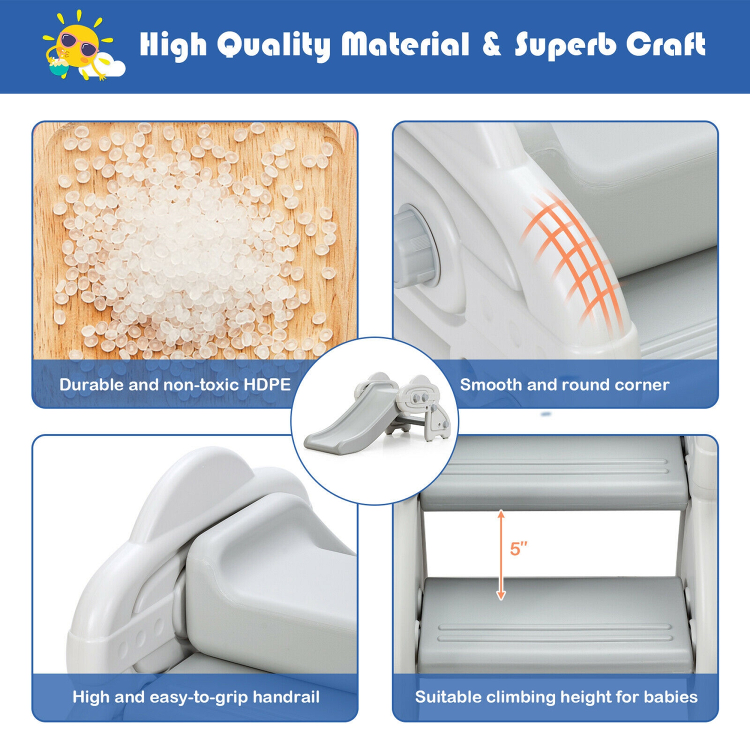 Gymax Baby Slide Indoor First Play Climber Slide Set for Boys Girls Blue/Gray