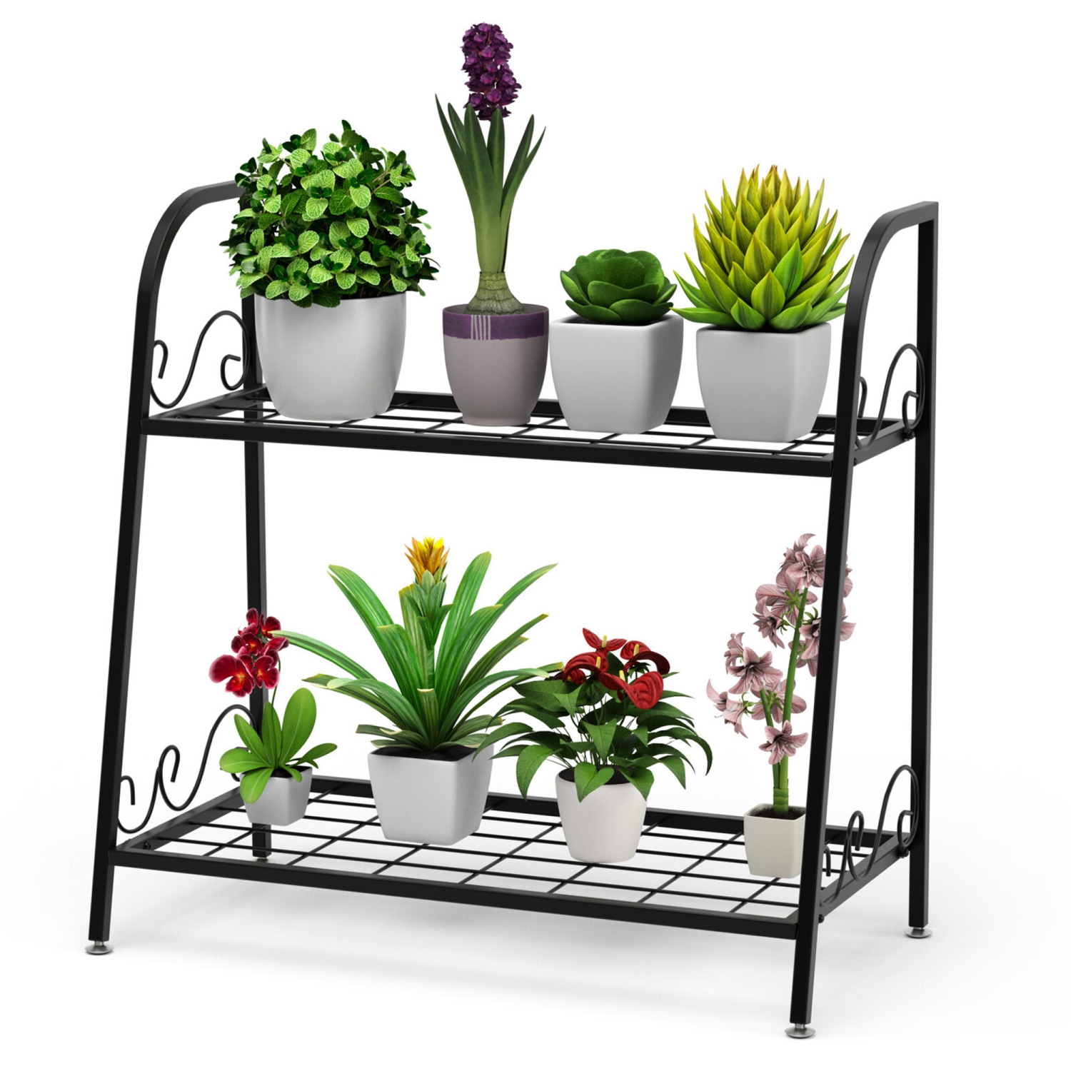 Gymax 2-tier Metal Plant Stand Shelf Flower Pot Holder Display Rack Shoe Organizer