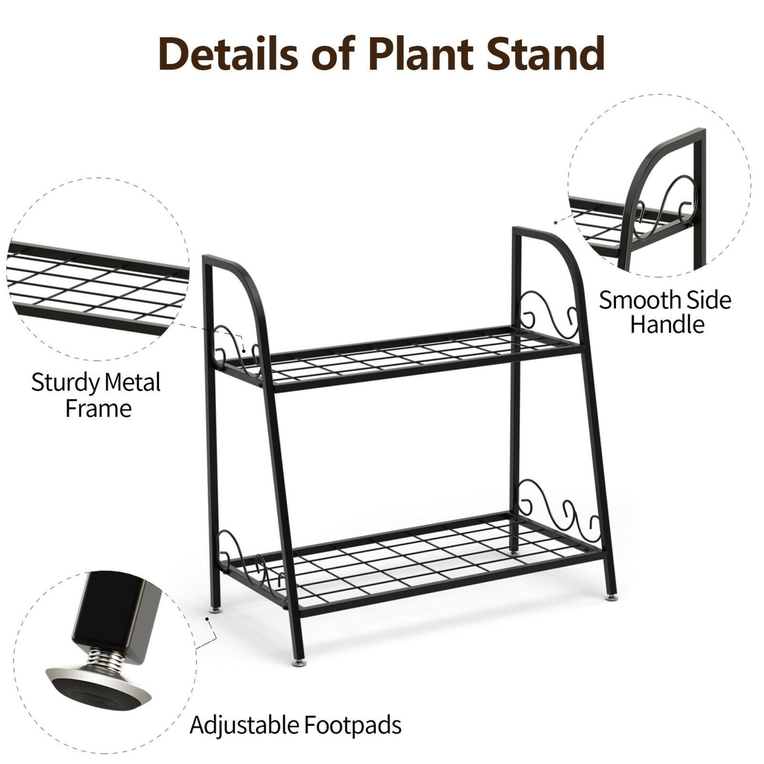 Gymax 2-tier Metal Plant Stand Shelf Flower Pot Holder Display Rack Shoe Organizer