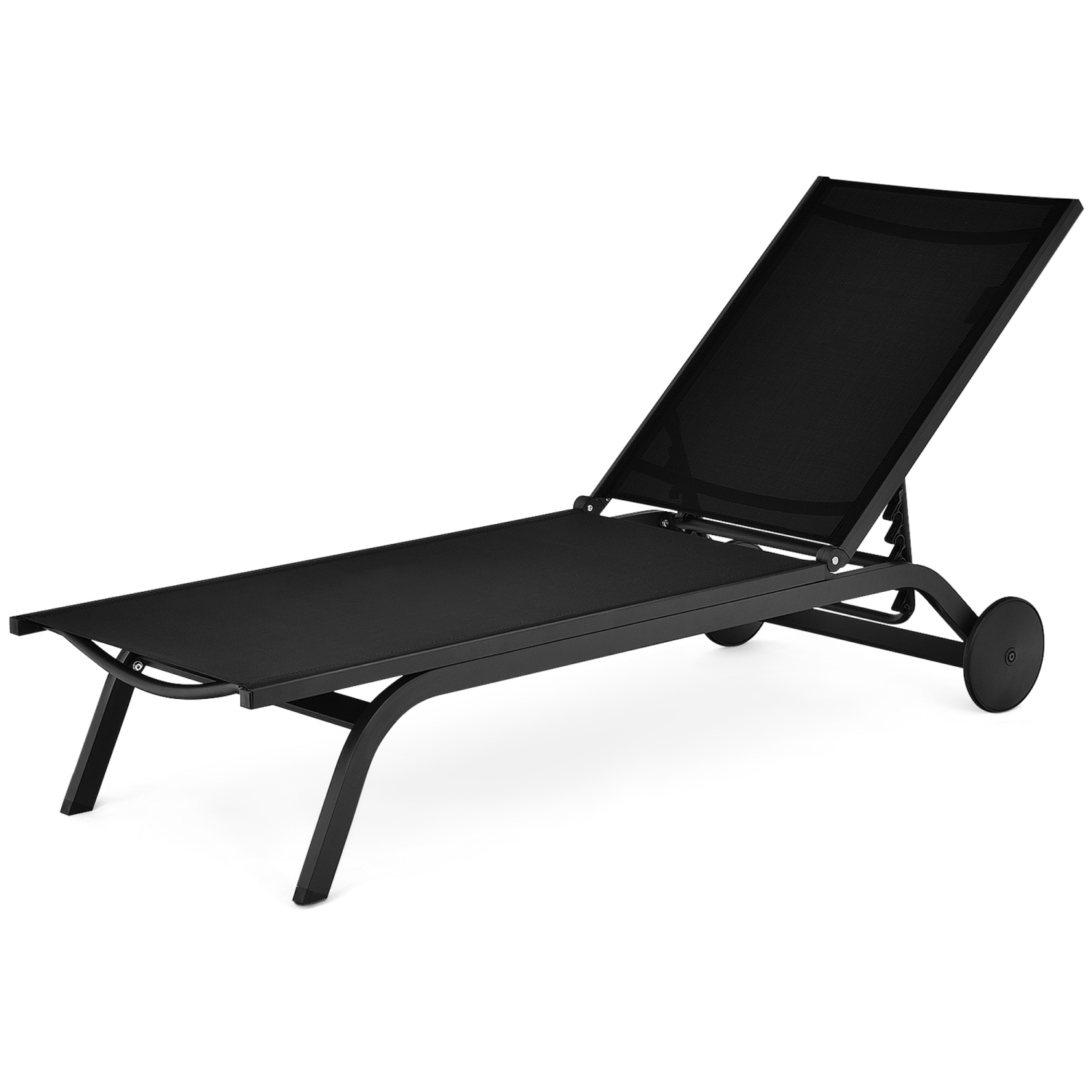 Gymax Patio Chaise Lounge Chair Aluminum Adjustable Recliner w/ Wheels Black