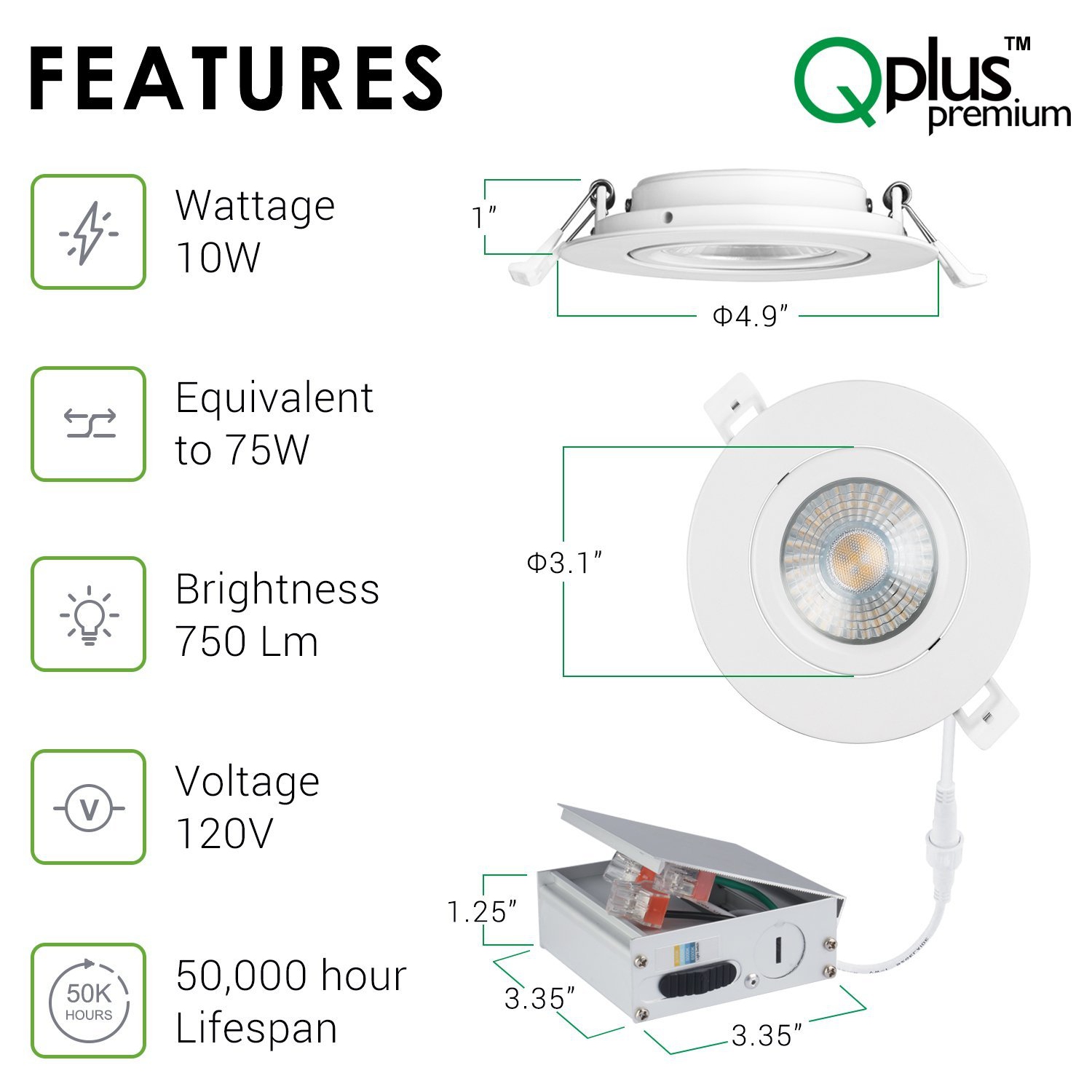 Pack of 40 Dimmable =75W 10 Watts IC Rated//cETLus//Energy Star Certified 750 Lumens QPLUS 4 Inch Slim Panel Ultra Thin Recessed LED Pot Lights with Brown//Bronze Trim Rings 5000K Day Light