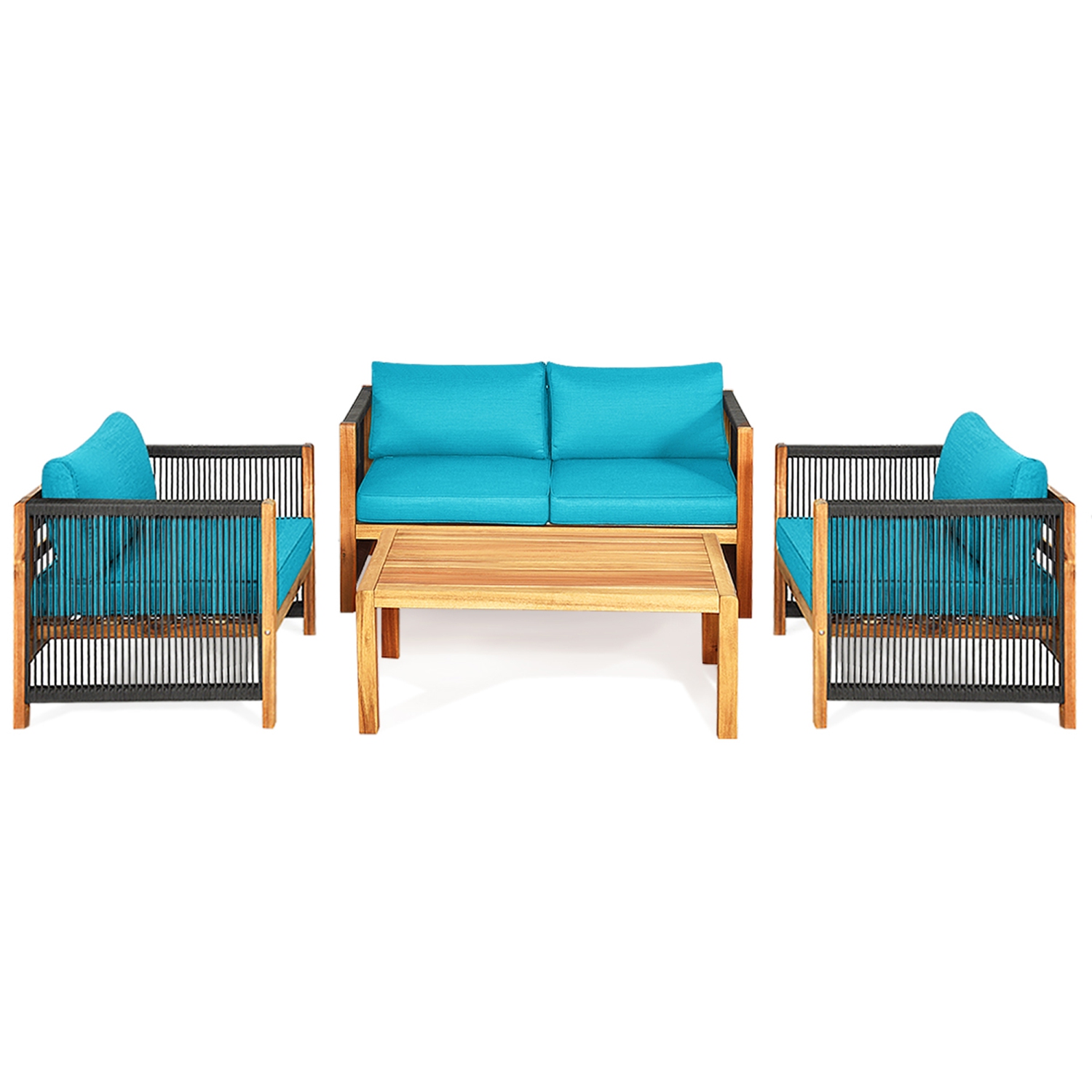 8PCS Ensemble de mobilier en bois d'acacia pour l'extérieur avec coussins Gymax