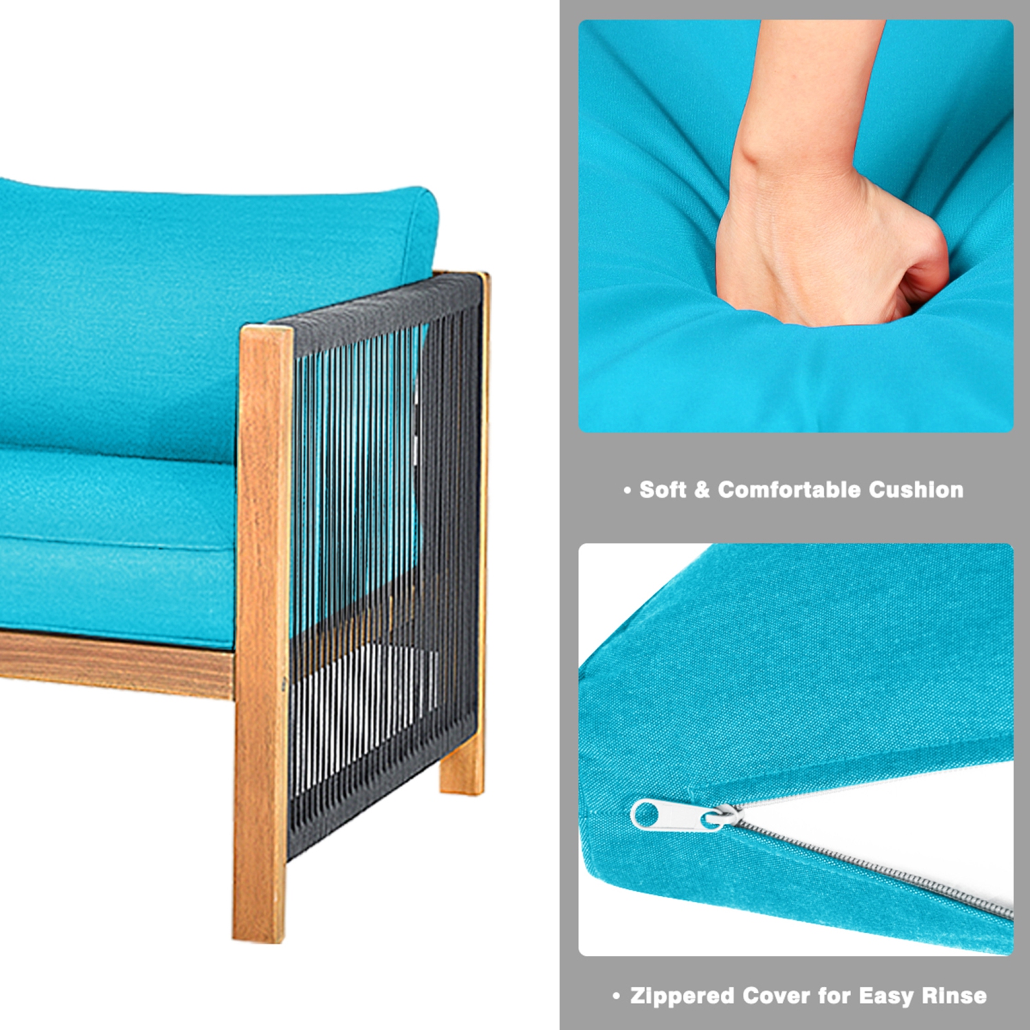 8PCS Ensemble de mobilier en bois d'acacia pour l'extérieur avec coussins Gymax