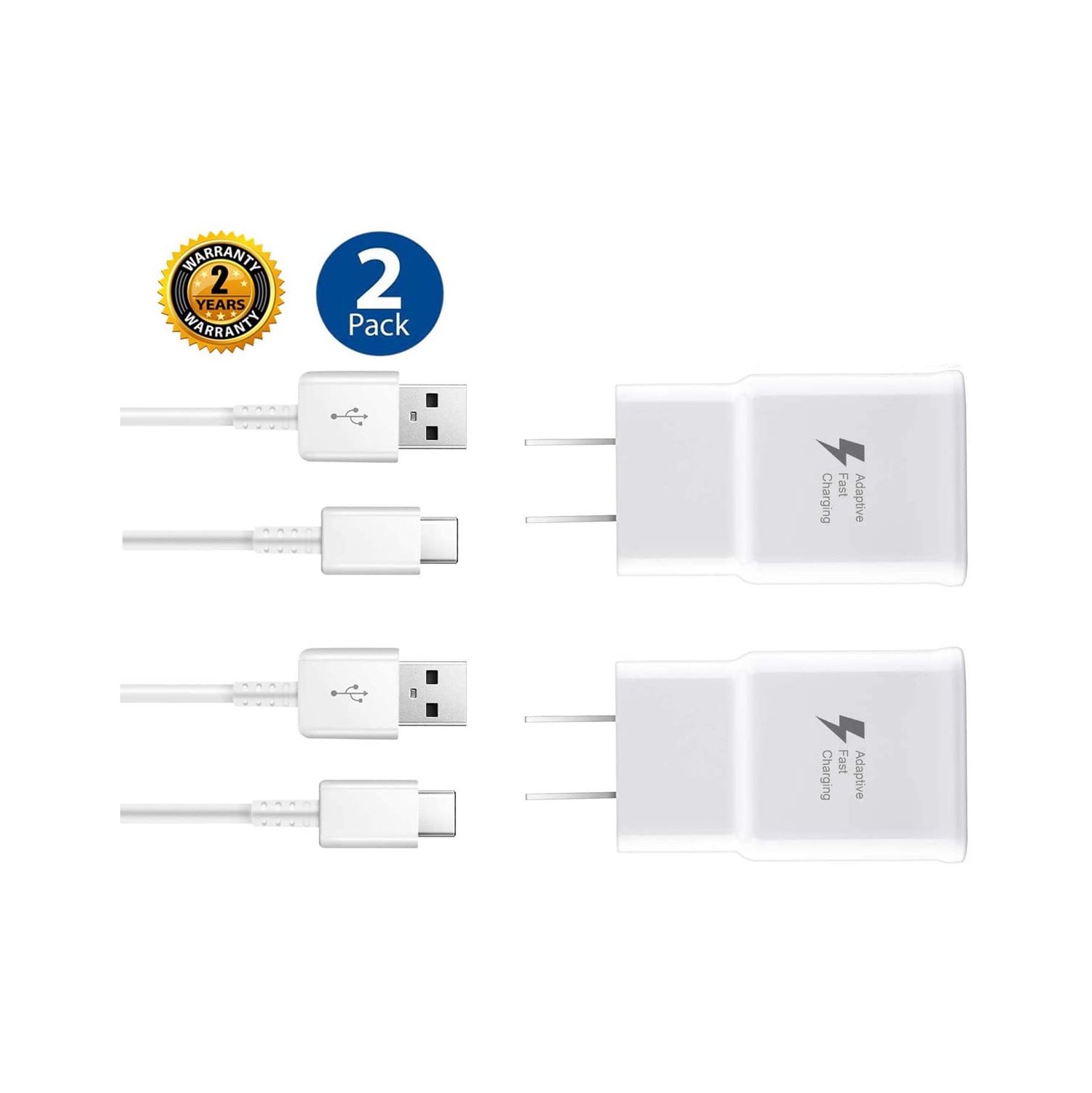 Samsung Adaptive Fast Charger Kit,LaoFas Quick Charge USB Wall Charger for Samsung Galaxy S10/S9/S8/S8 Plus/Note8/9{2 Type-C Cables + 2 Wall Chargers}Charge up to 50% Faster (White)