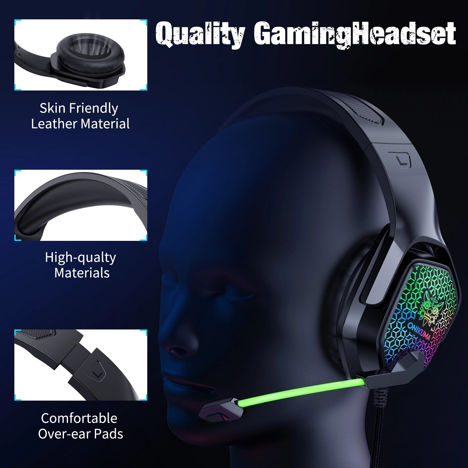 WINGOMART X3 Gaming Headset Over-ear 3.5mm LED Light Stereo Bass Game Headphones with Mic for PC Laptop Gamer Xbox One, PS5, PS4, PC, Nintendo Switch