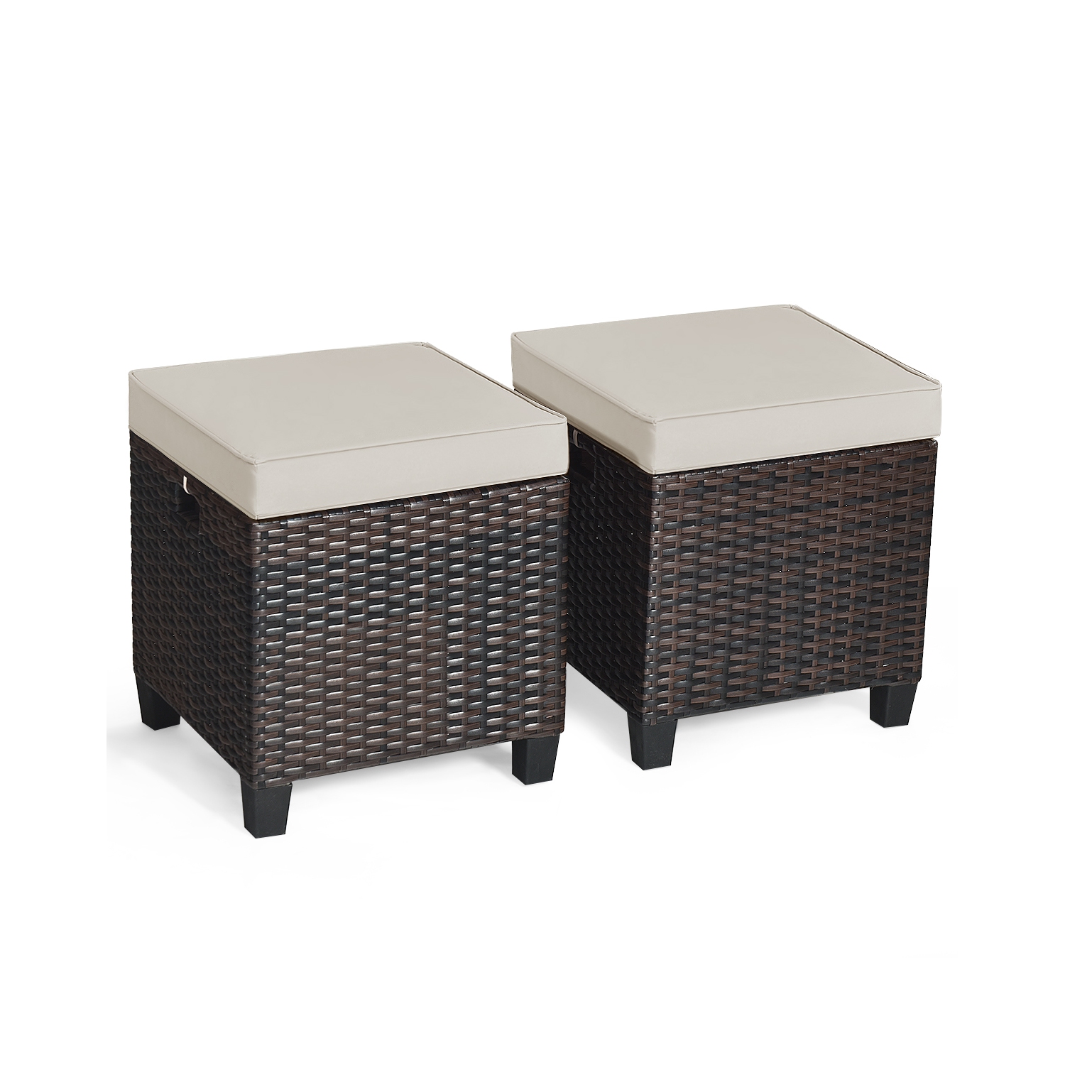 Table basse de patio en rotin avec repose-pieds et pouf de jardin coussiné 2 pièces de Costway