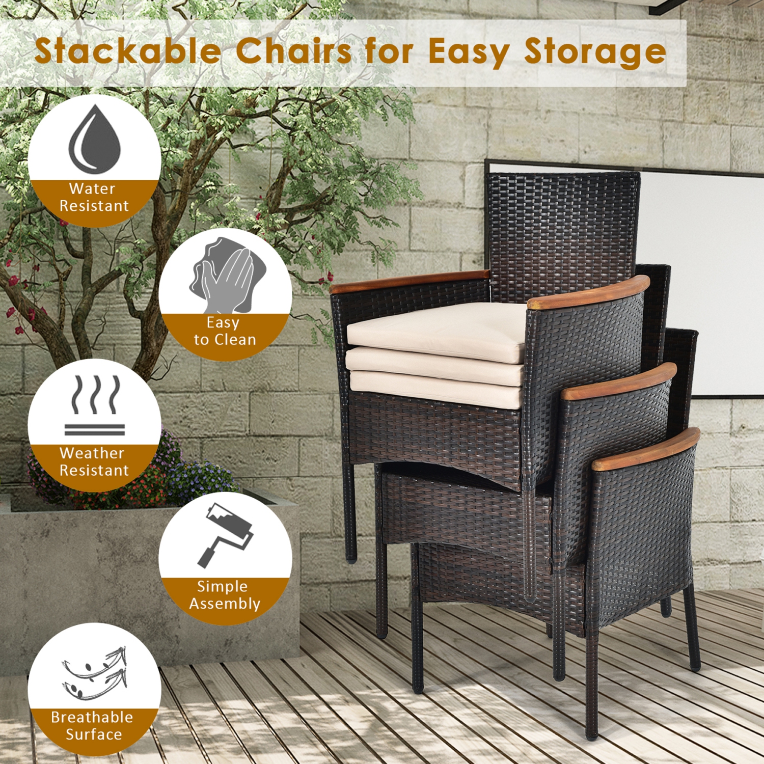 Gymax 7PCS Rattan Outdoor Dining Set Patio Furniture Set w/ Cushions Umbrella Hole