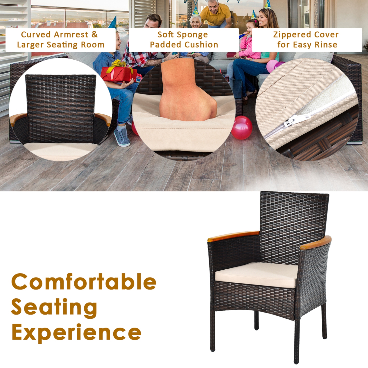 Gymax 7PCS Rattan Outdoor Dining Set Patio Furniture Set w/ Cushions Umbrella Hole