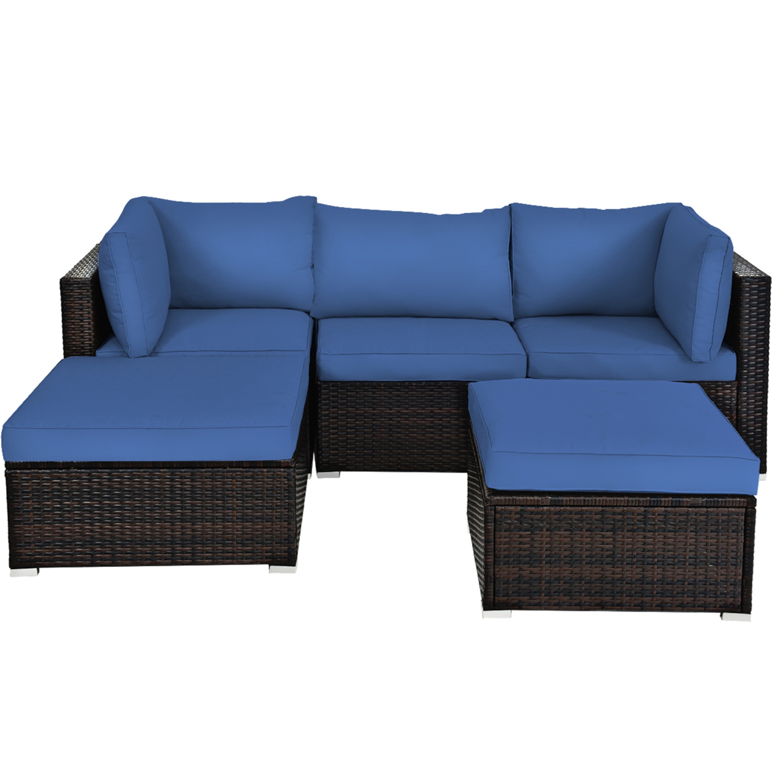5PCS Ensemble de mobilier d'extérieur en rotin Coussin Ottoman marine Gymax