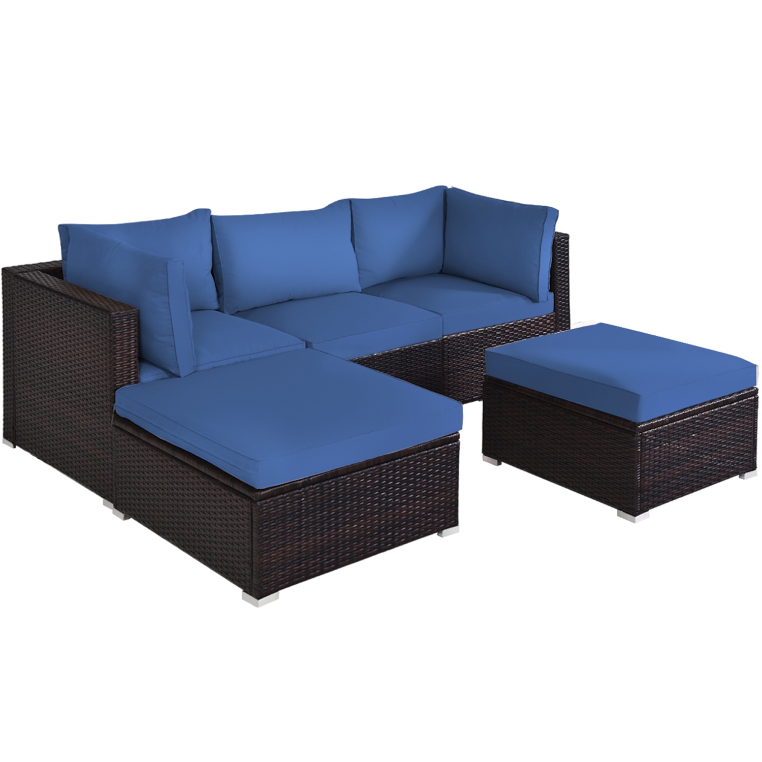 5PCS Ensemble de mobilier d'extérieur en rotin Coussin Ottoman marine Gymax