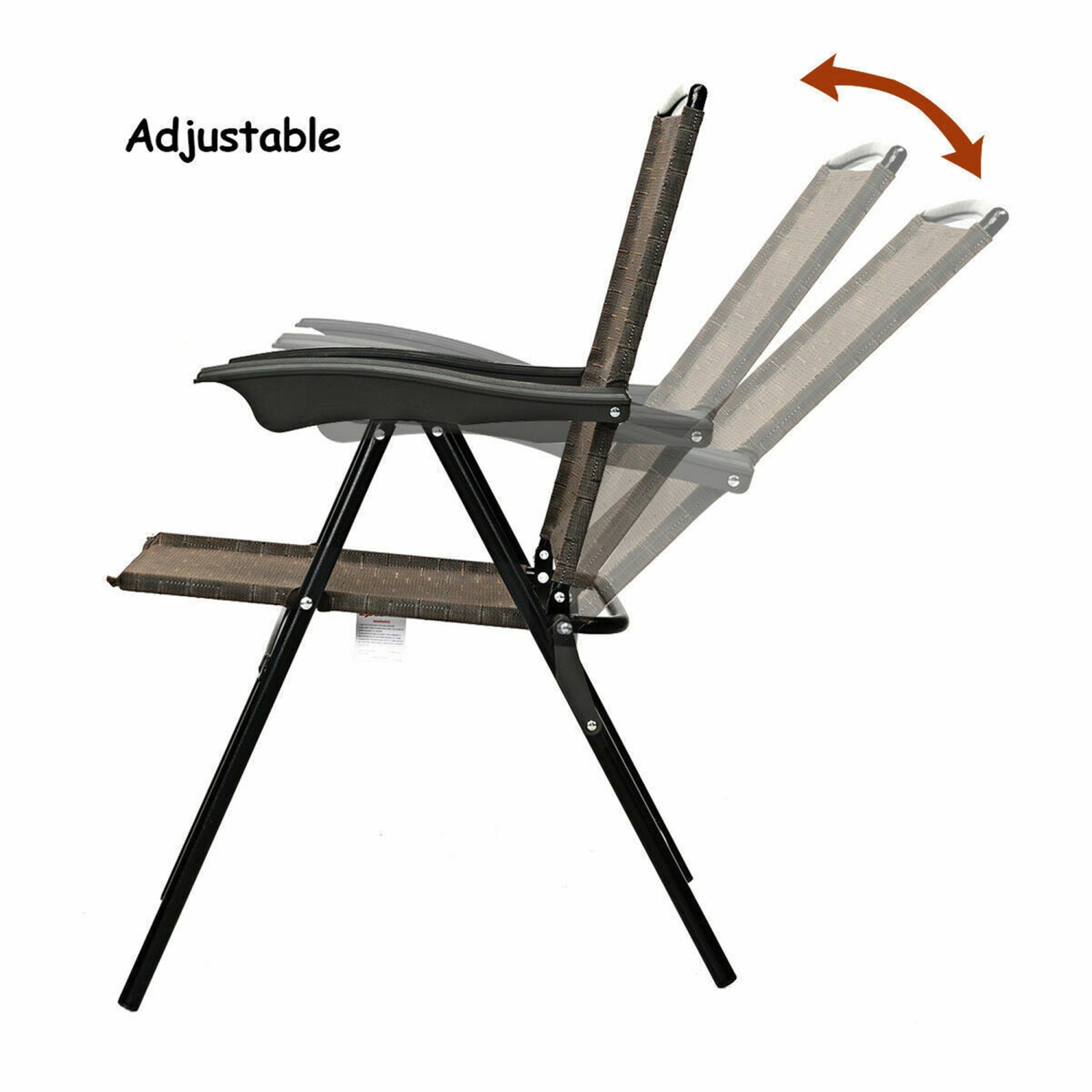 Gymax 2PCS Folding Sling Chairs Steel Armrest Patio Camping W/Adjustable Back