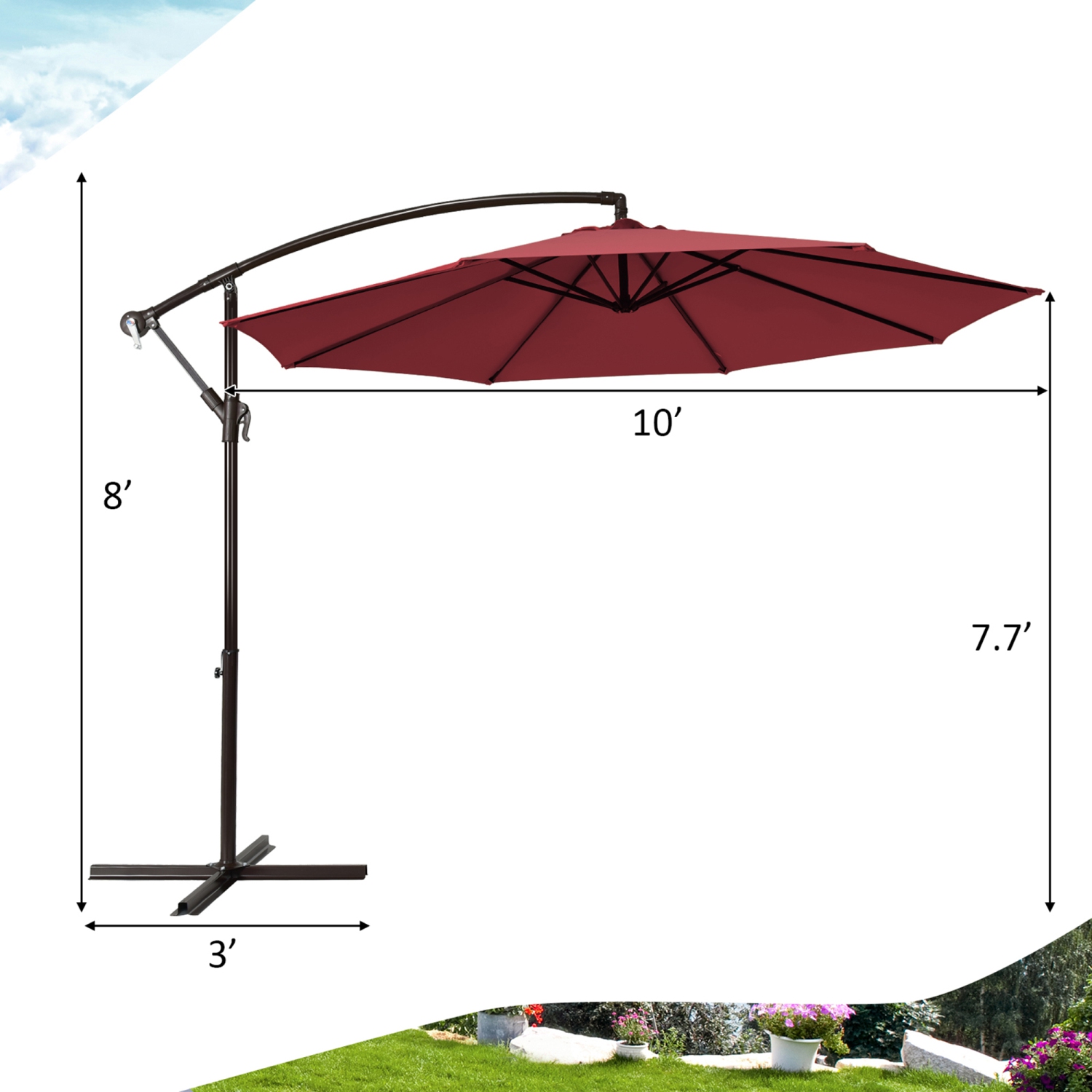 Parasol déporté Gymax – 3m