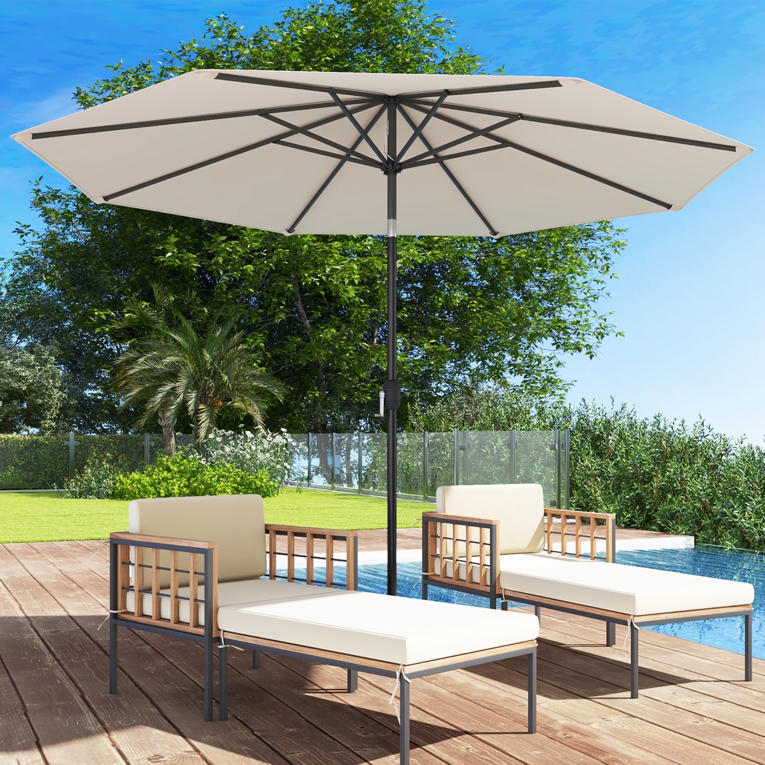 Gymax 10 ft Patio Umbrella Market Table Umbrella Yard Outdoor w/ 6 Ribs