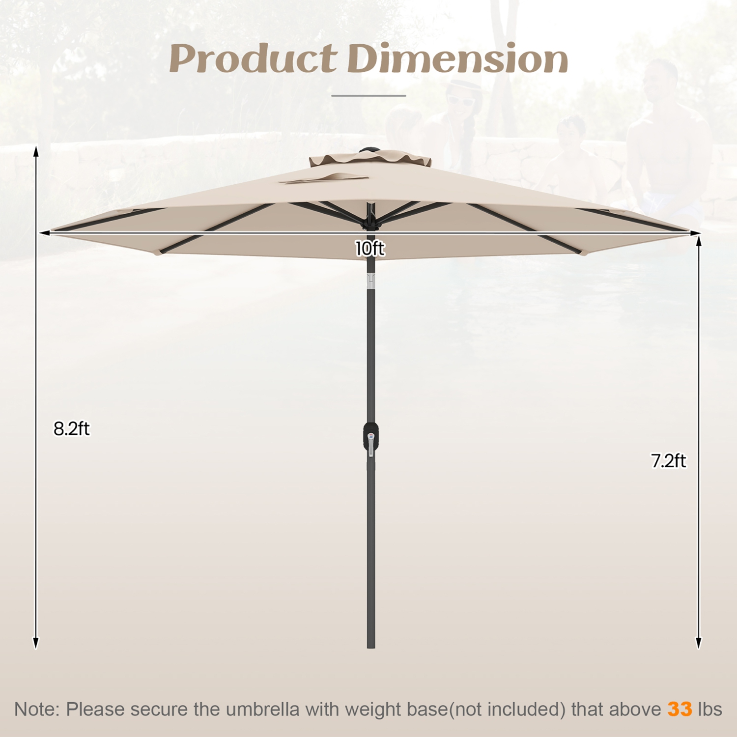 Gymax 10 ft Patio Umbrella Market Table Umbrella Yard Outdoor w/ 6 Ribs