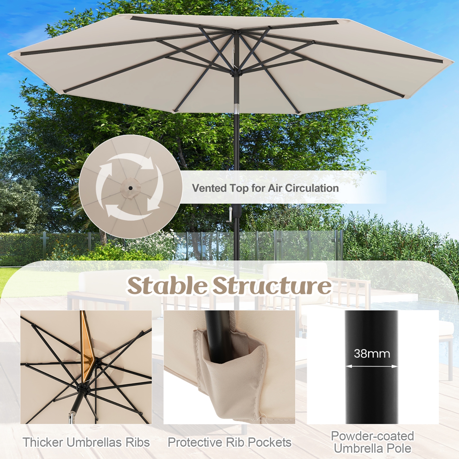Gymax 10 ft Patio Umbrella Market Table Umbrella Yard Outdoor w/ 6 Ribs