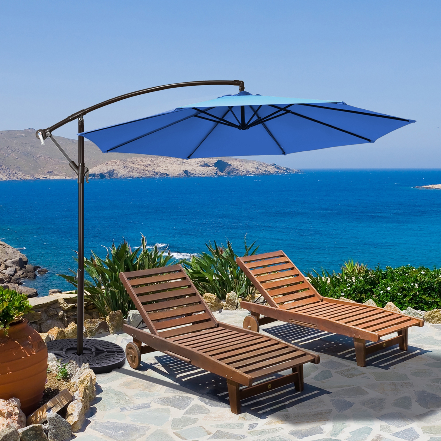 Gymax 10 ft Patio Cantilever Offset Umbrella Yard Garden Outdoor w/ 8 Ribs