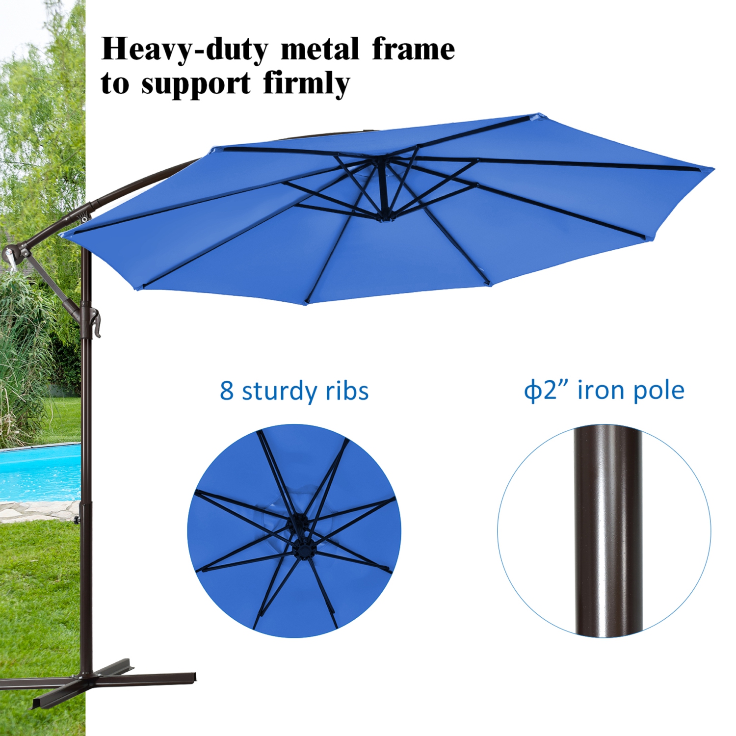 Gymax 10 ft Patio Cantilever Offset Umbrella Yard Garden Outdoor w/ 8 Ribs