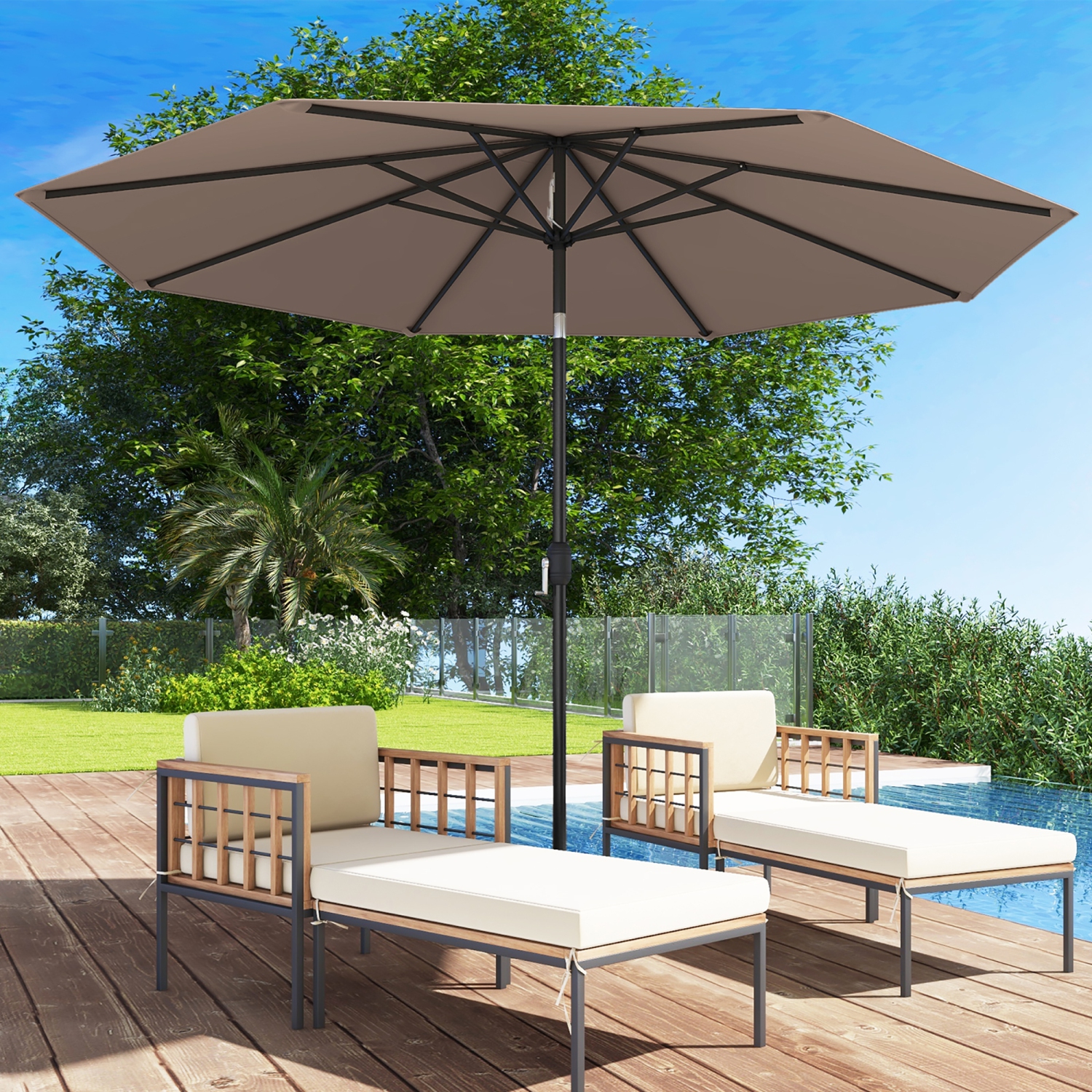 Gymax 10 ft Patio Umbrella Market Table Umbrella Yard Outdoor w/ 6 Ribs