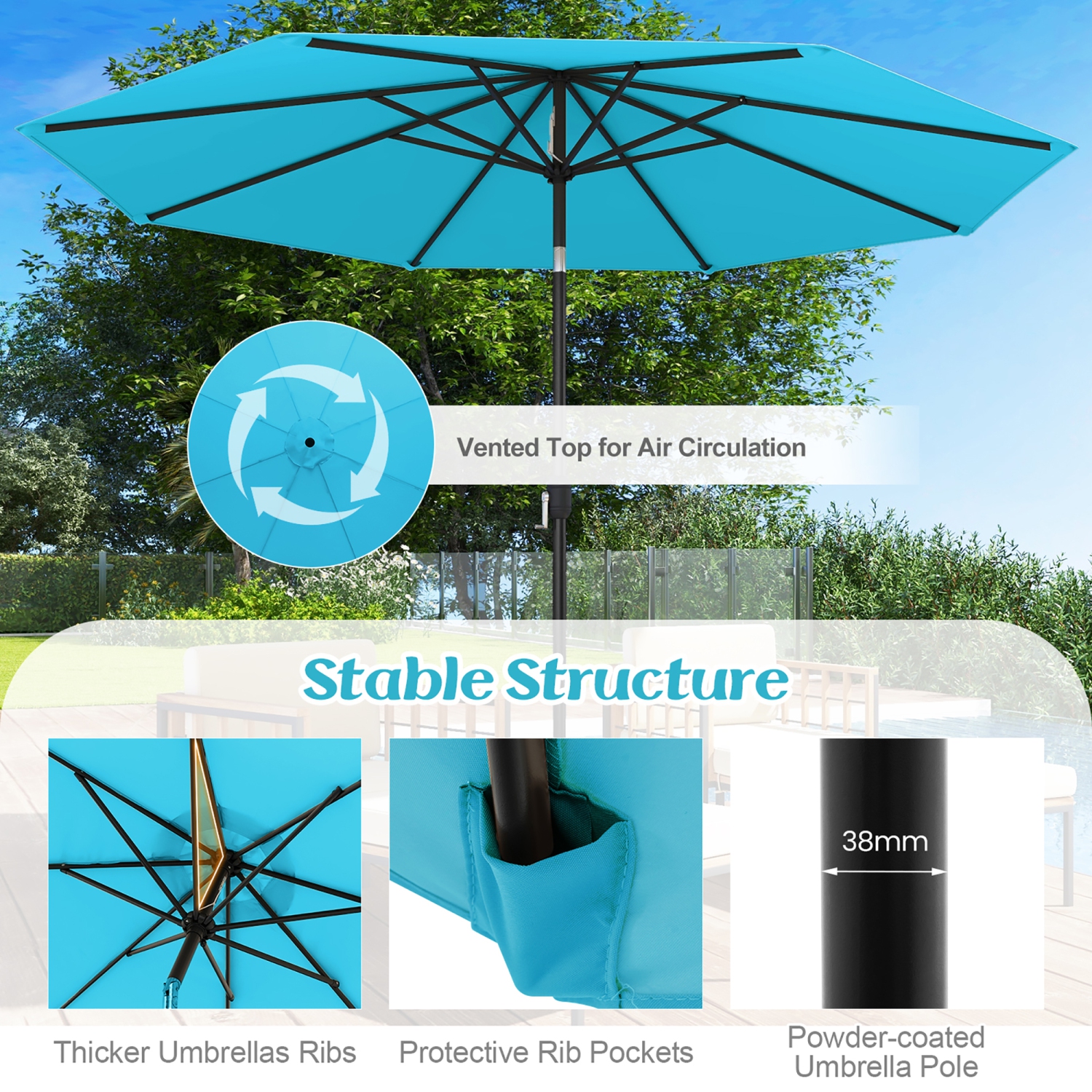Gymax 10 ft Patio Umbrella Market Table Umbrella Yard Outdoor w/ 6 Ribs