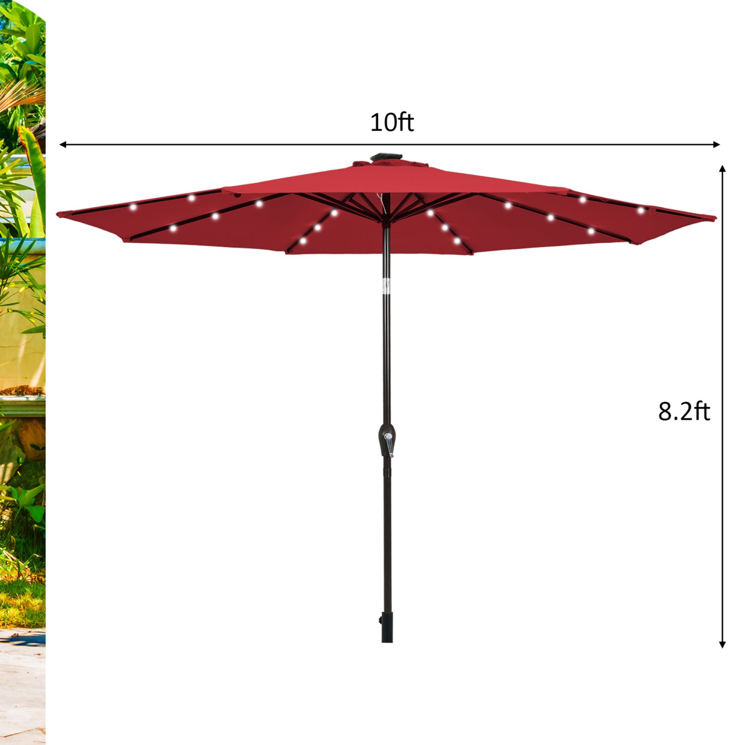 Gymax 10 ft Patio Table Market Umbrella Yard Outdoor w/ Solar LED Lights