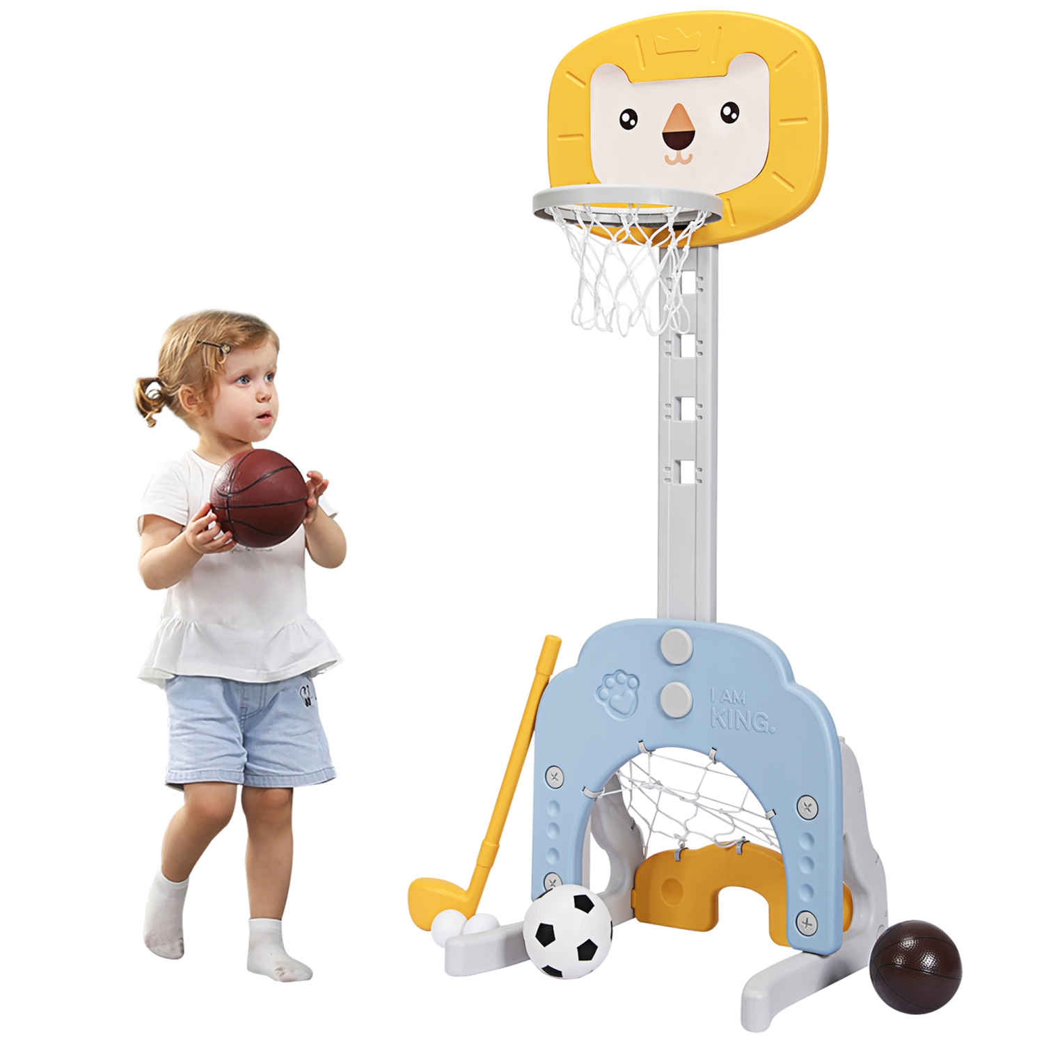 Gymax 3-in-1 Kids Basketball Hoop Set Adjustable Sports Activity Center w/Balls Yellow