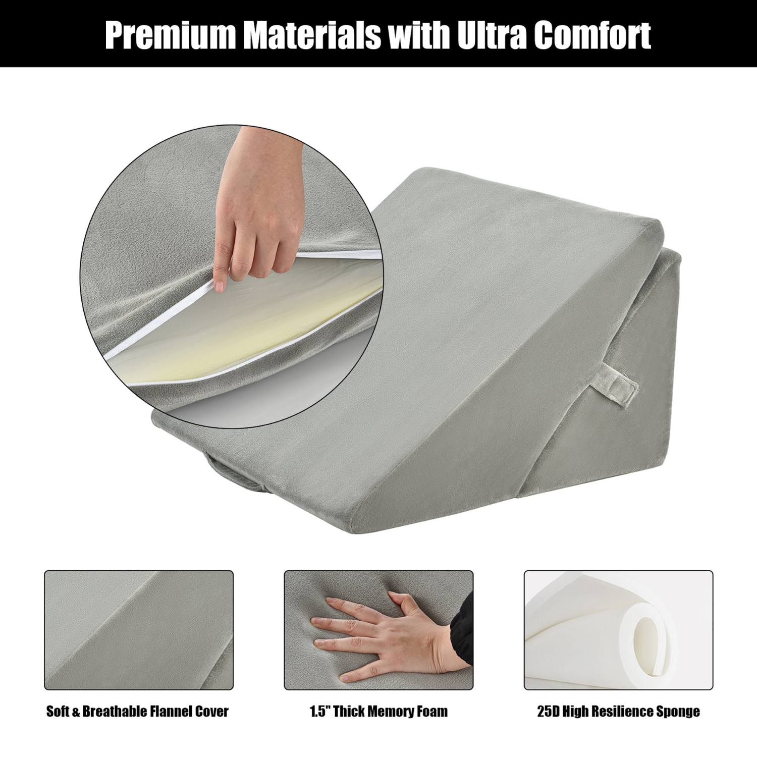 Costway Bed Wedge Pillow Adjustable Memory Foam Reading Sleep Back Support