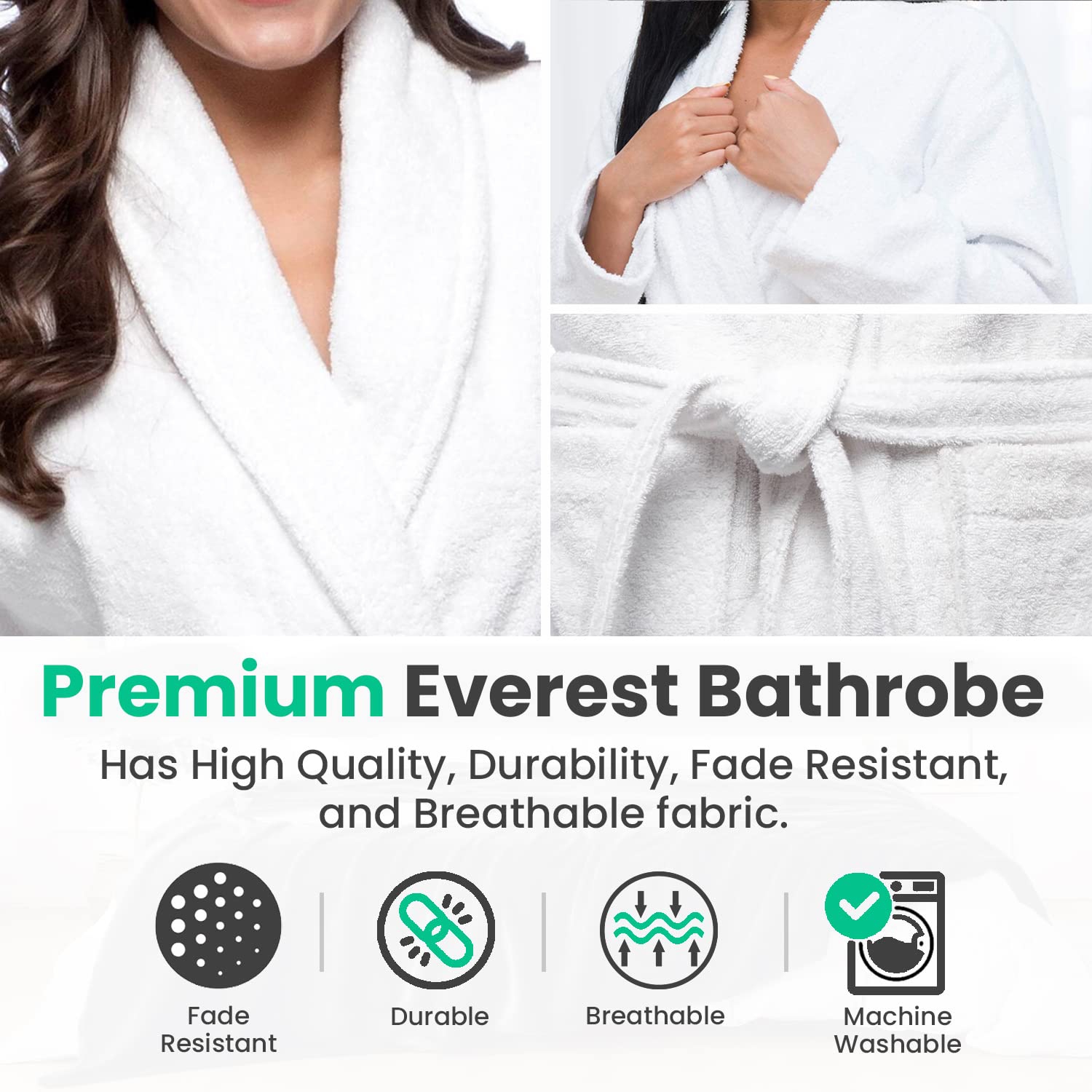 Canadian Linen Everest Shawl Collar Cotton Terry Bathrobe, 100% Ring Spun Cotton 350 GSM Housecoat Unisex Two Large Pocket Sleepwear - Super Soft