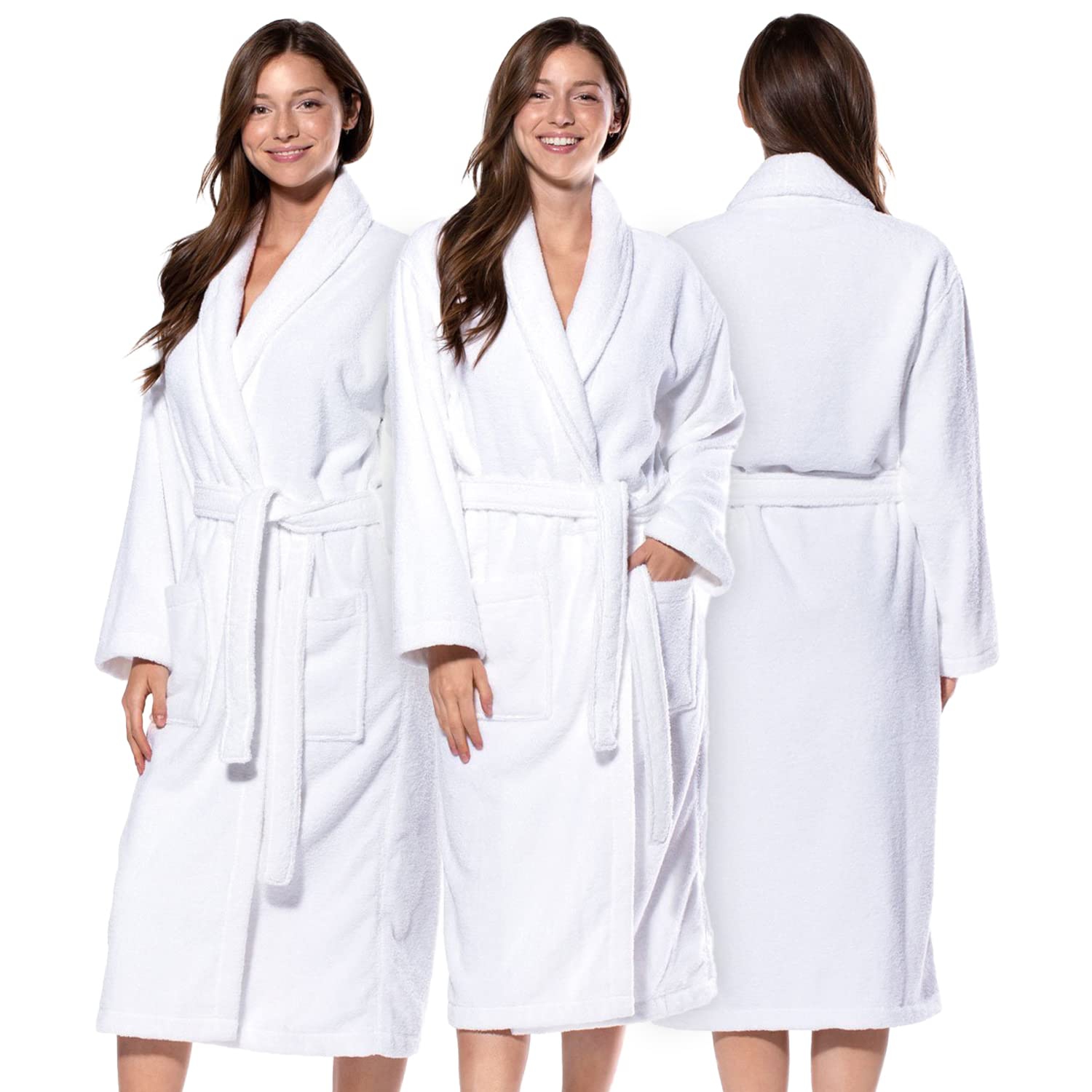 Canadian Linen Everest Shawl Collar Cotton Terry Bathrobe, 100% Ring Spun Cotton 350 GSM Housecoat Unisex Two Large Pocket Sleepwear - Super Soft