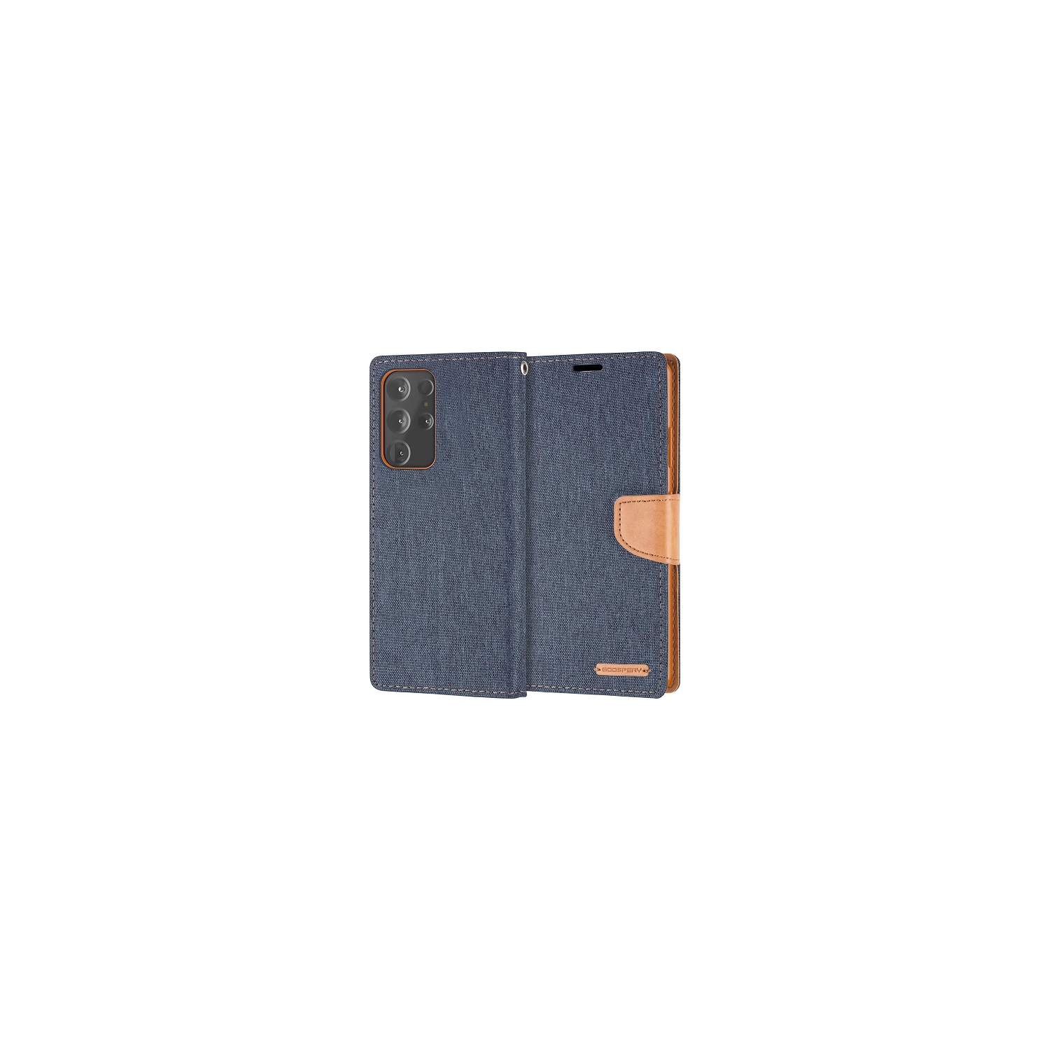 TopSave Goospery CANVAS Card Slot Fabric Folio Wallet Flip Case For Samsung S21 Ultra, Navy Blue