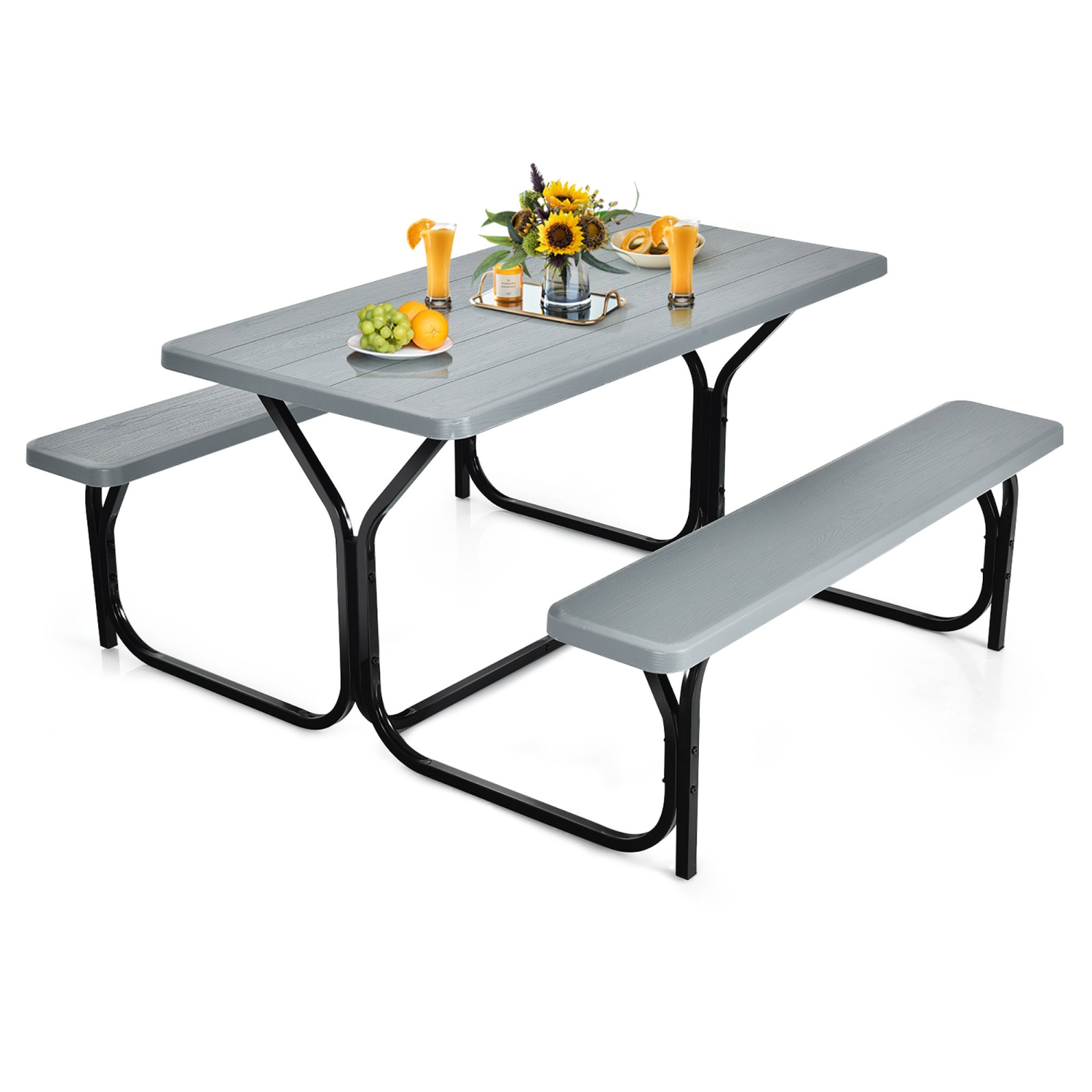Gymax Picnic Table Camping Picnic Bench Set Backyard Garden Patio Dining Party