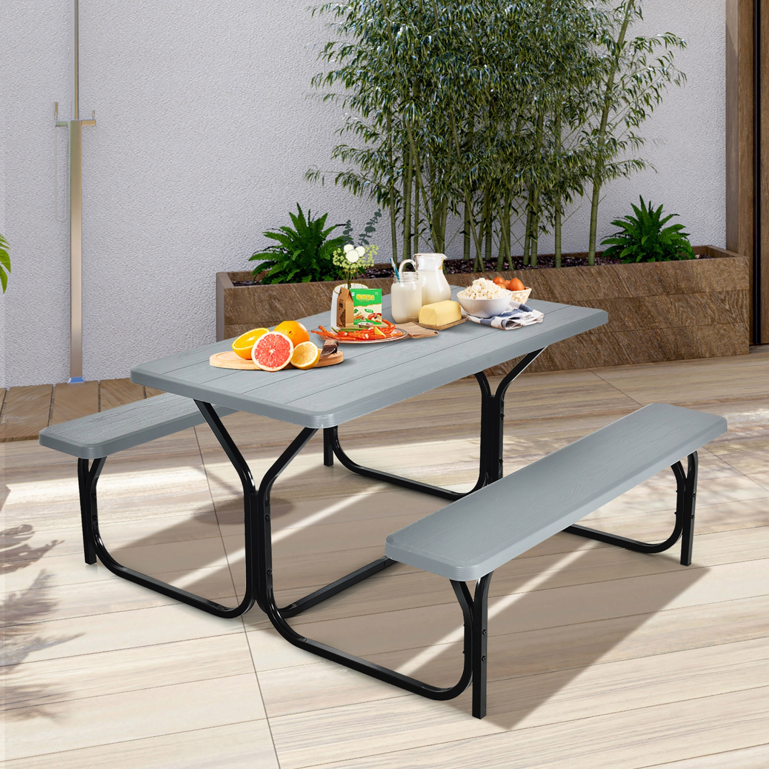 Gymax Picnic Table Camping Picnic Bench Set Backyard Garden Patio Dining Party
