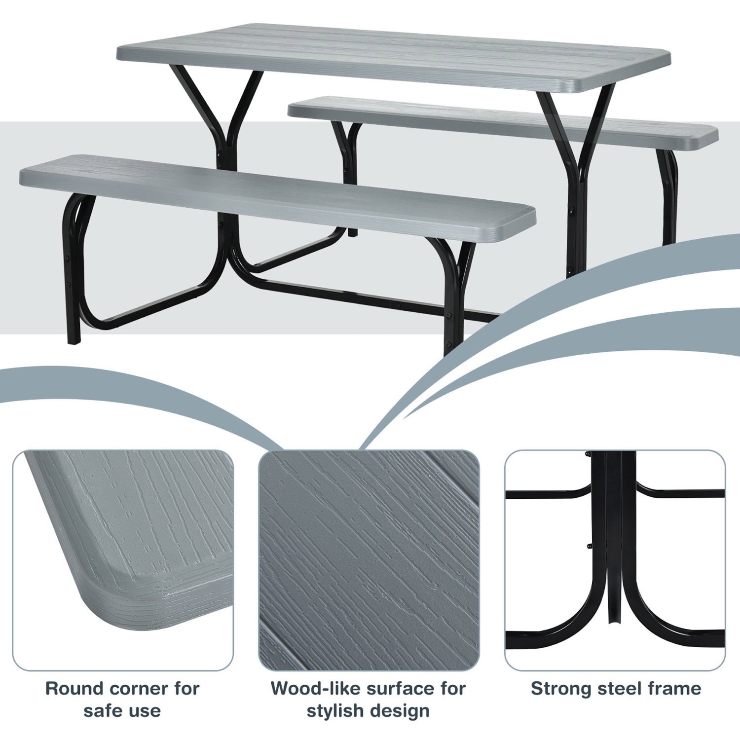 Gymax Picnic Table Camping Picnic Bench Set Backyard Garden Patio Dining Party