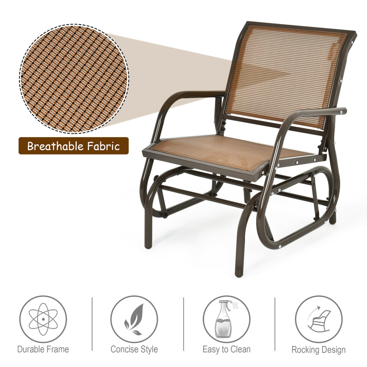 Gymax 2PCS Patio Swing Glider Chair Single Rocking Chair Yard Outdoor Brown