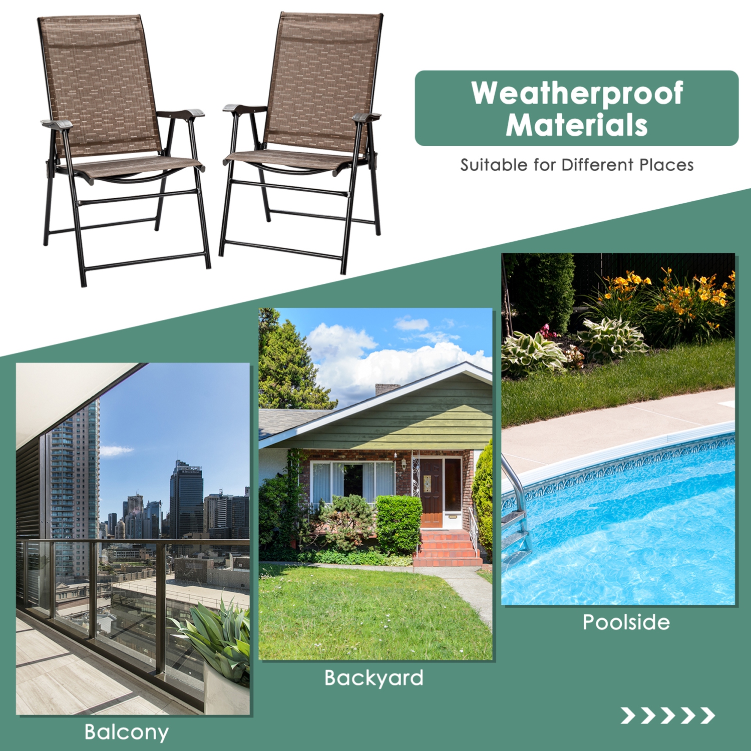 Gymax – Ensemble de 4 Chaises de Jardin Pliables & Portables avec Accoudoirs & Dossier