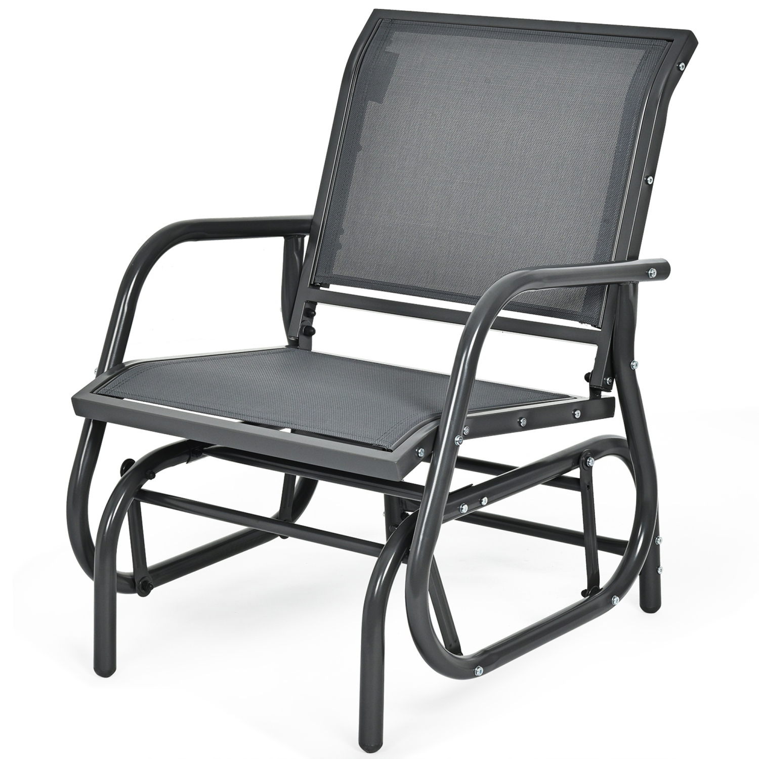 Gymax 2PCS Patio Swing Glider Chair Single Rocking Chair Yard Outdoor Grey