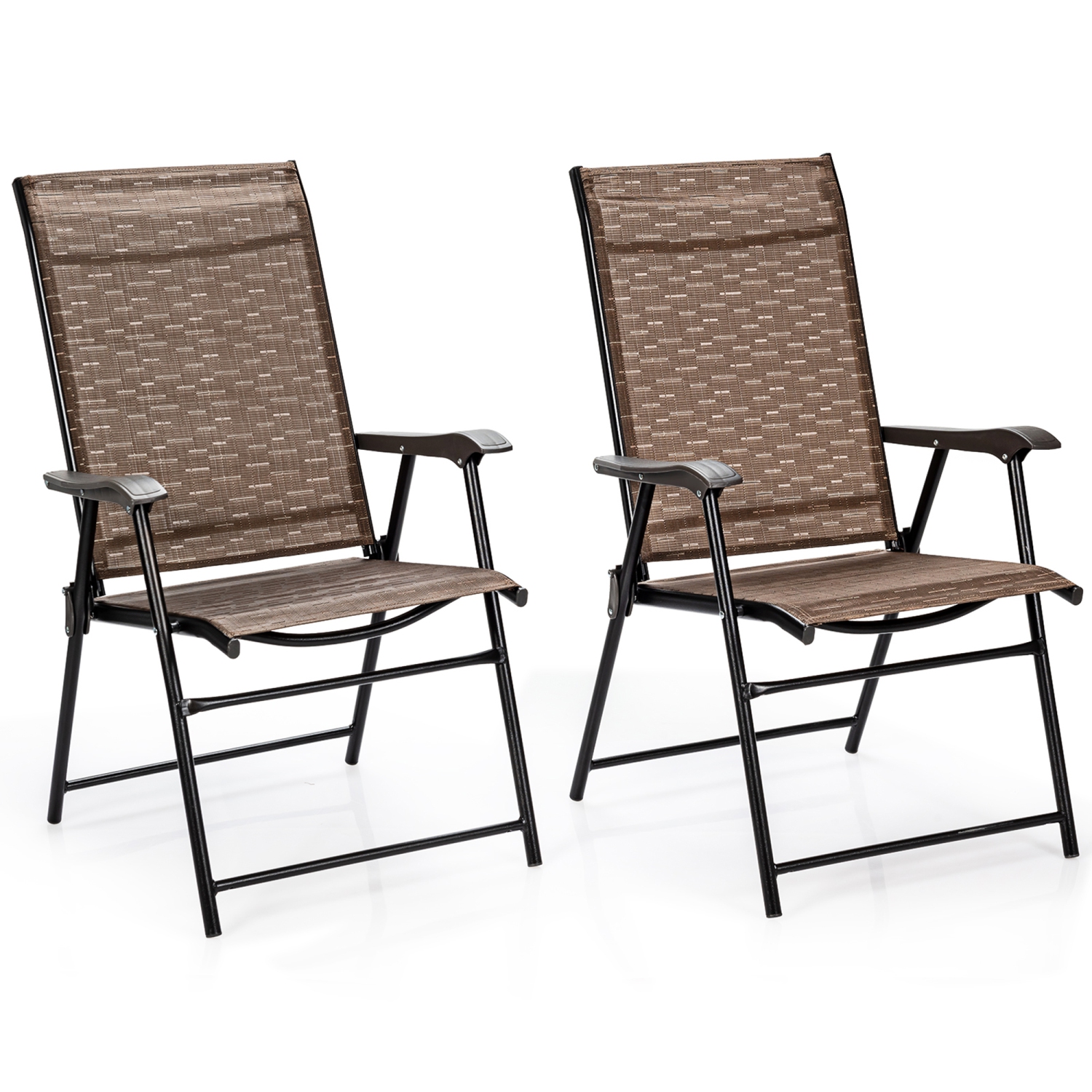 Gymax Set of 2 Folding Portable Patio Chairs Yard Outdoor w/ Armrests & Backrest