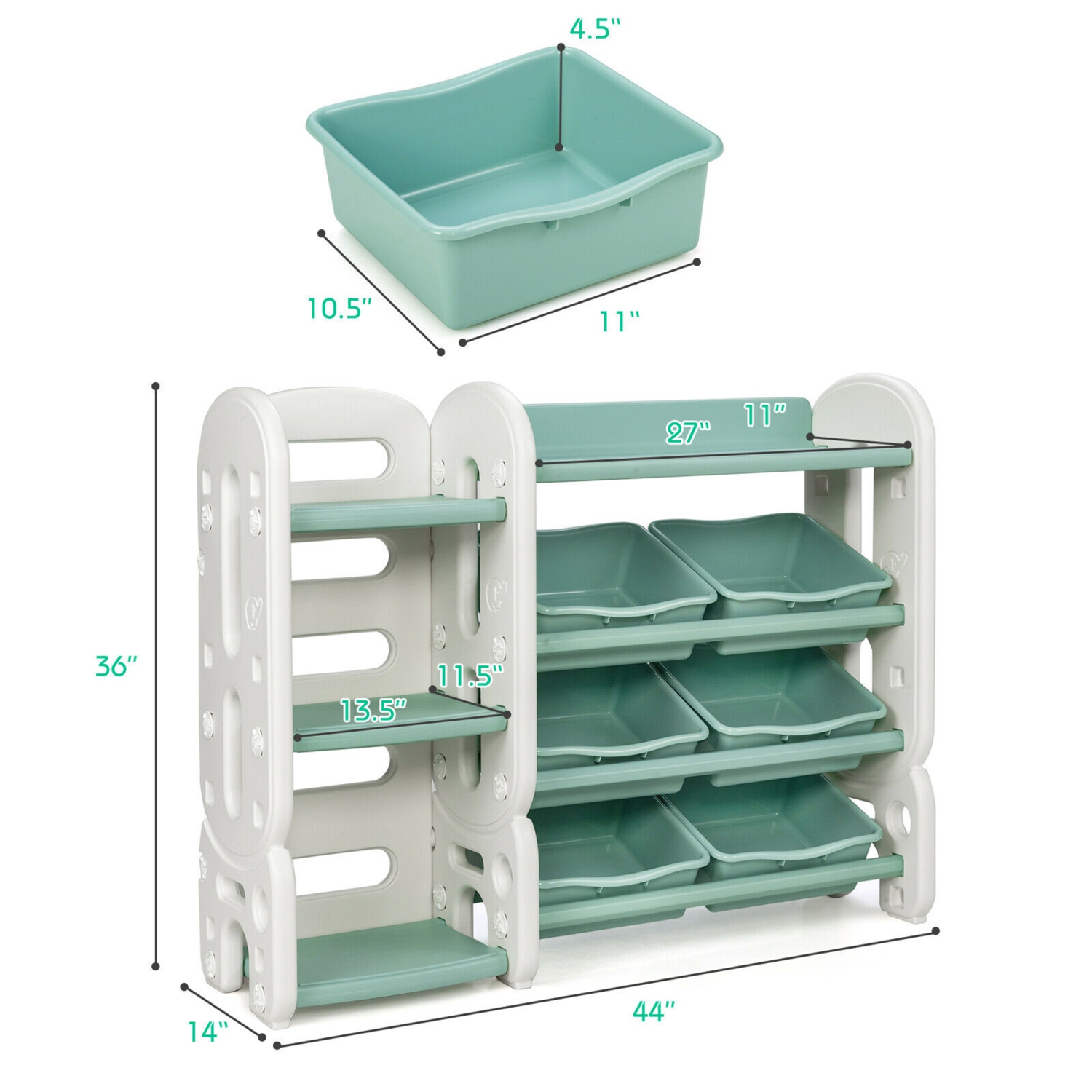 Gymax Kids Toy Storage Organizer w/Bins & Multi-Layer Shelf for Bedroom Playroom Blue/Green