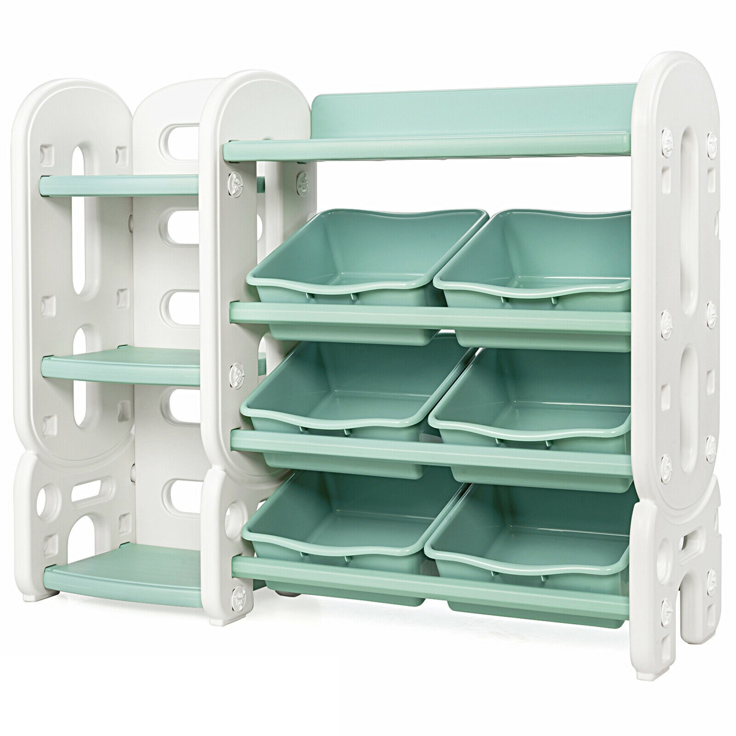 Gymax Kids Toy Storage Organizer w/Bins & Multi-Layer Shelf for Bedroom Playroom Blue/Green