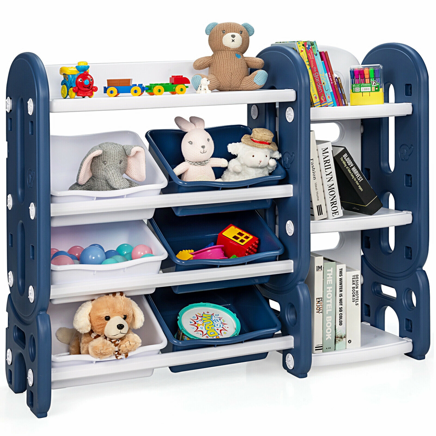 Gymax Kids Toy Storage Organizer w/Bins & Multi-Layer Shelf for Bedroom Playroom Blue/Green