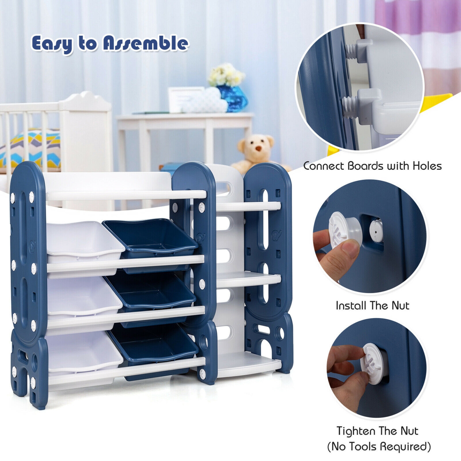Gymax Kids Toy Storage Organizer w/Bins & Multi-Layer Shelf for Bedroom Playroom Blue/Green