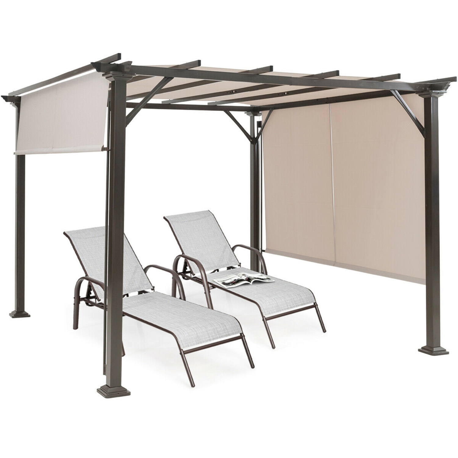 Gymax 10' X 10' Pergola Kit Metal Frame Gazebo &Canopy Cover Patio Furniture Shelter