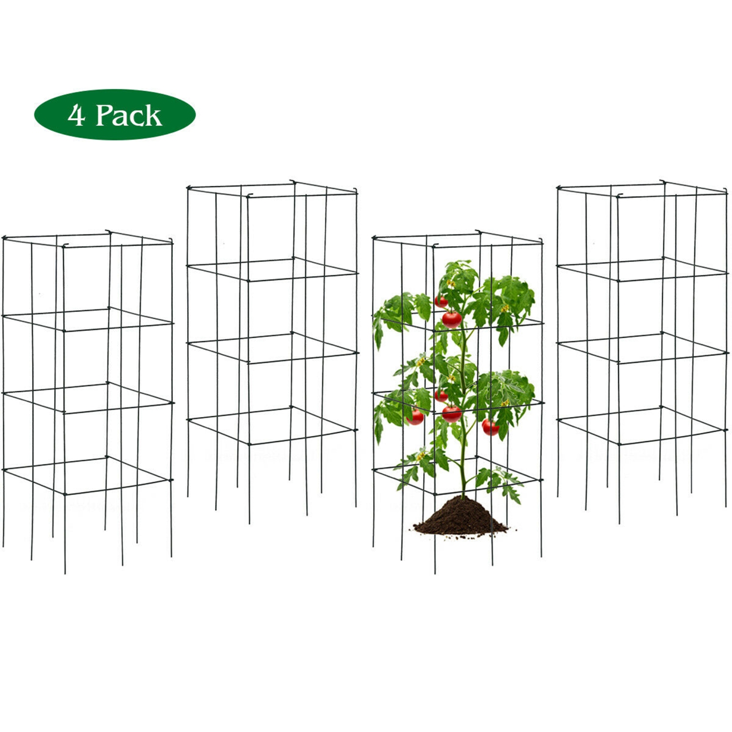 Gymax 4 Pack Tomato Cages Garden Cages Stakes Plant Trellis 16'' x 16'' x 39''